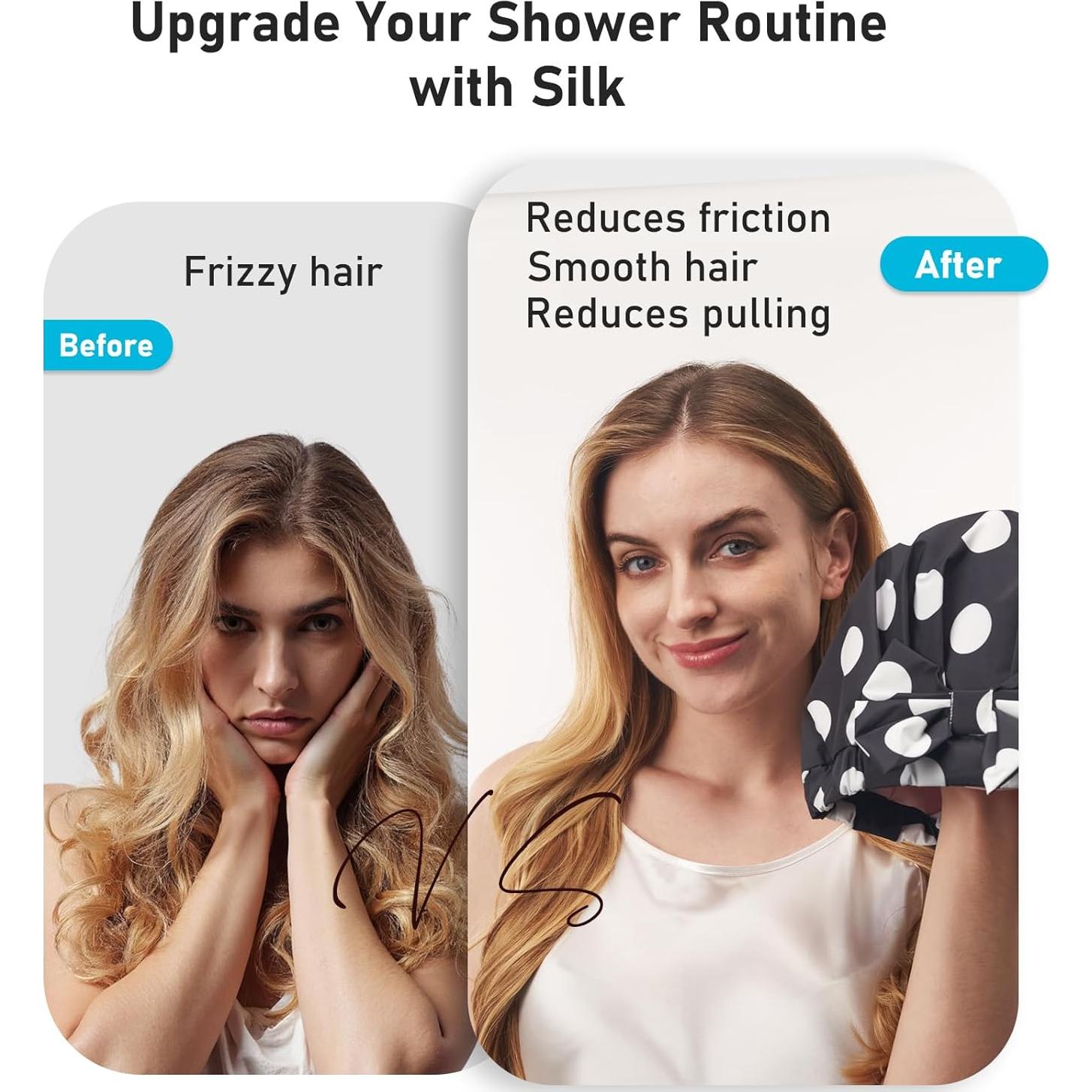 Gorro de Ducha de Seda LitBear Reutilizable Impermeable Puntos Negros