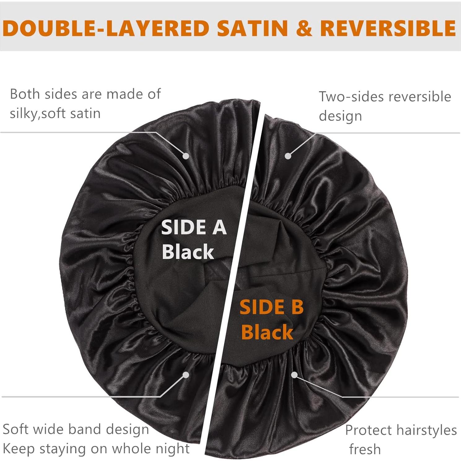 Bonete de satén reversible Himoswis para dormir - Unisex, Negro