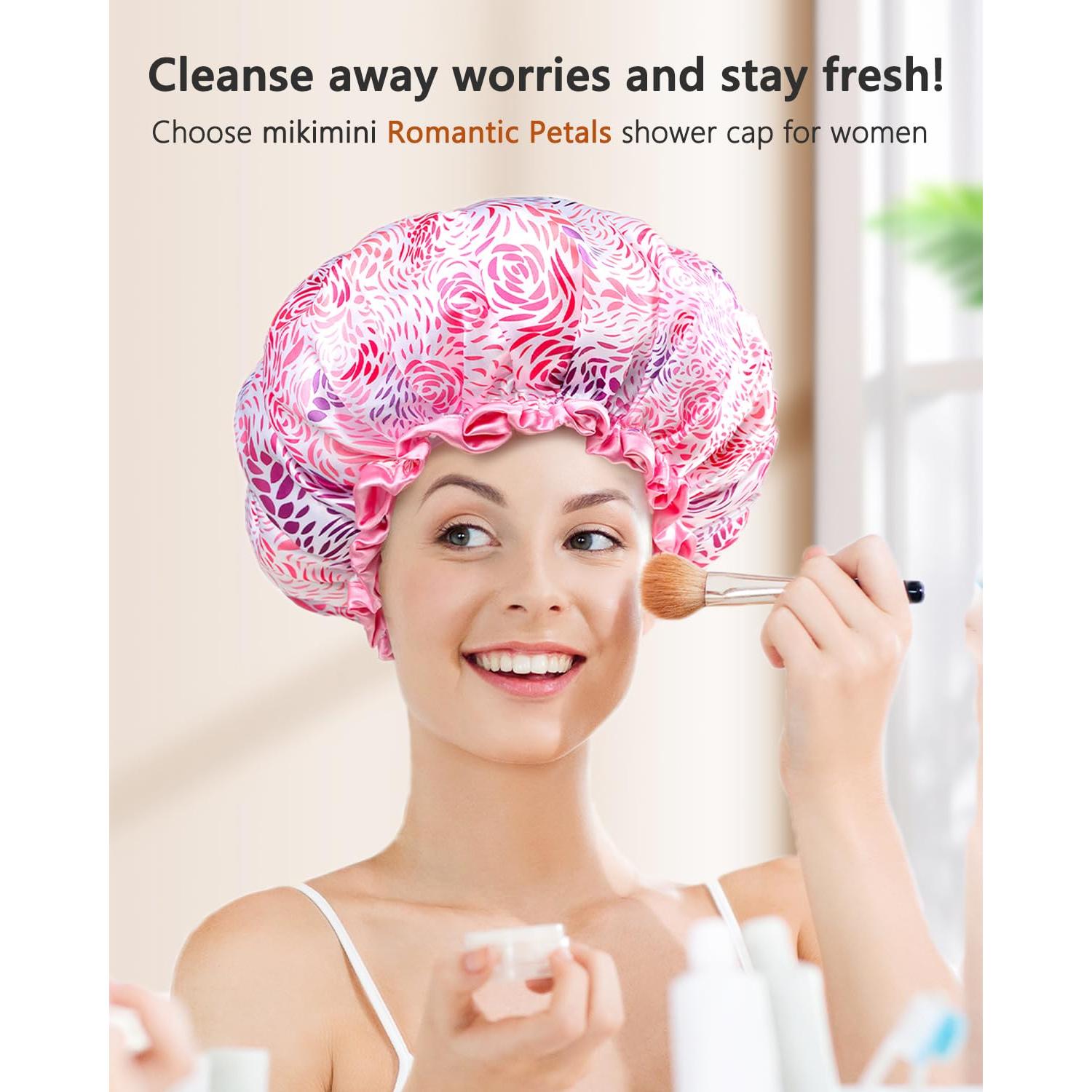 Gorro de Ducha Grande Mikimini XL Doble Capa Impermeable Floral