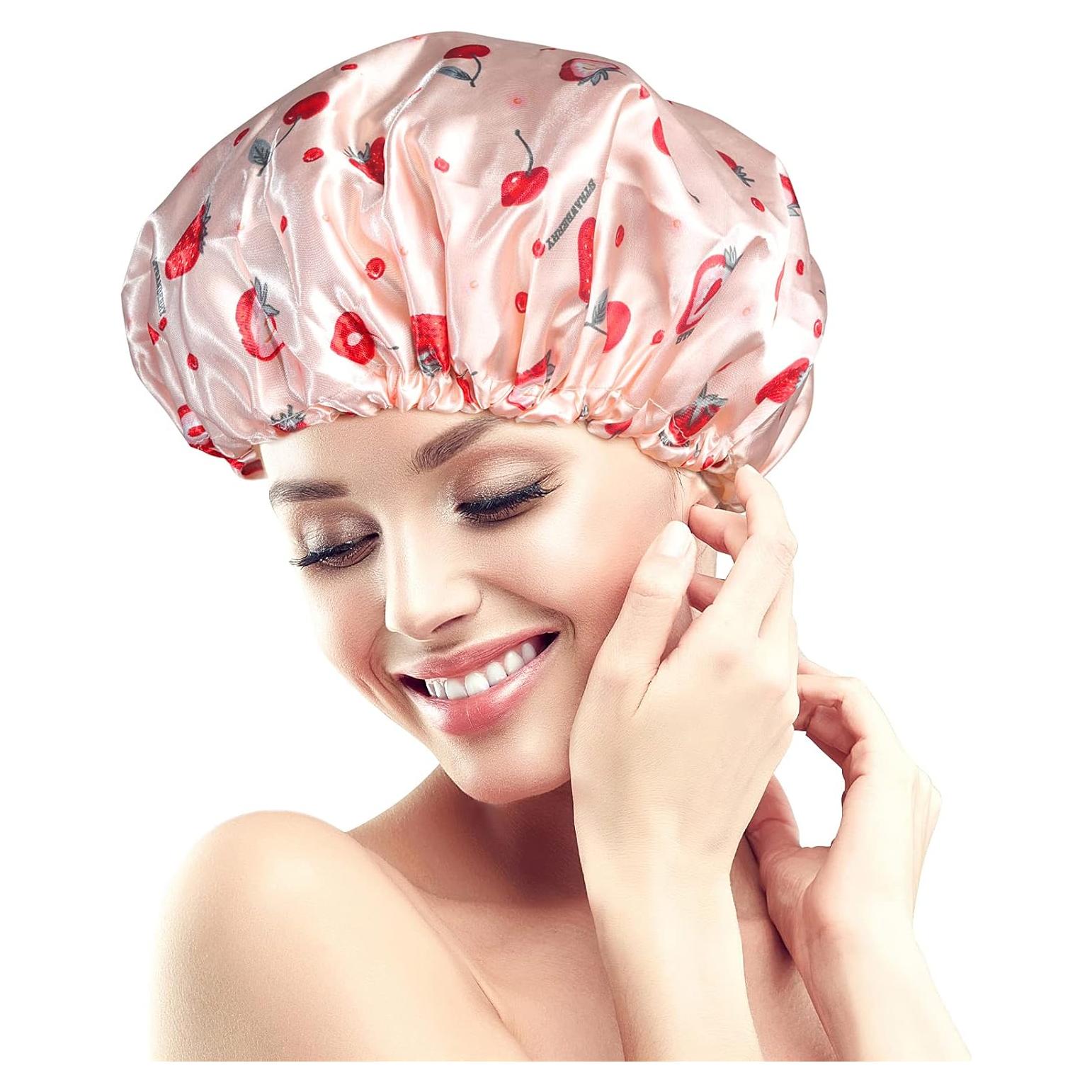 Gorro de Ducha Reutilizable Fishent Ajustable Impermeable Rosa