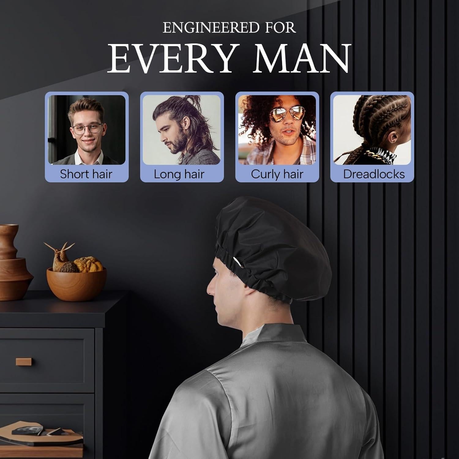 Gorro de Ducha Impermeable Years Calm XL para Hombre - Negro