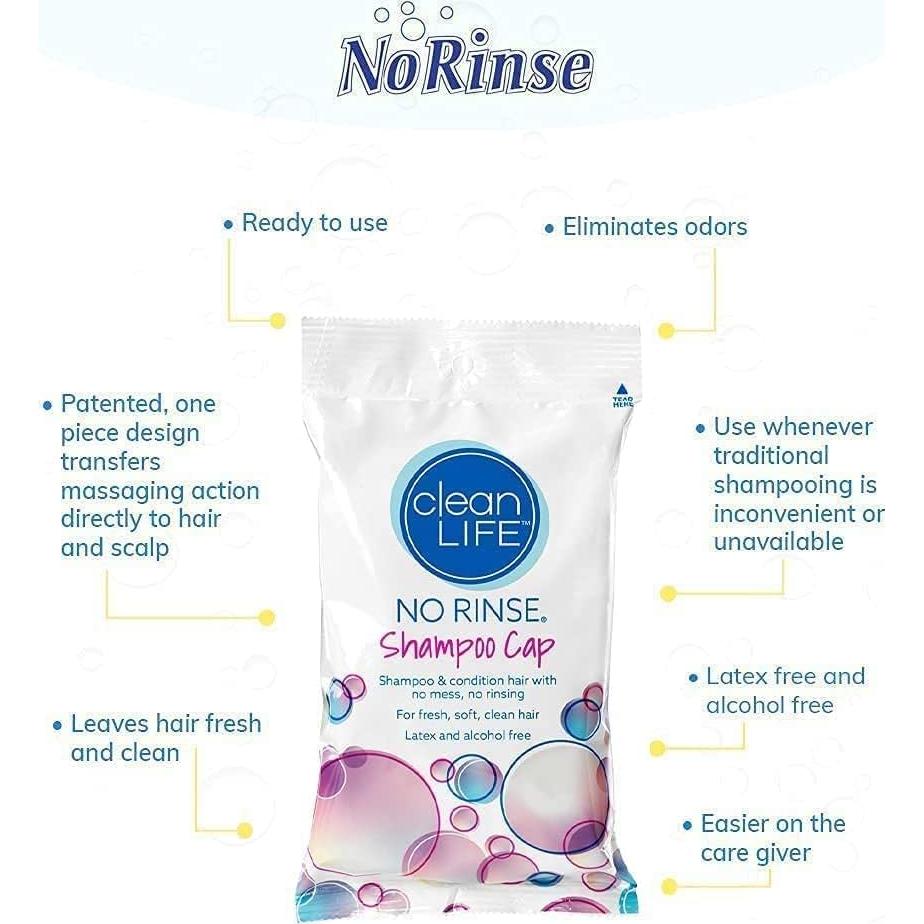 Gorro de Champú Sin Enjuague CleanLife - Paquete de 5 Unidades