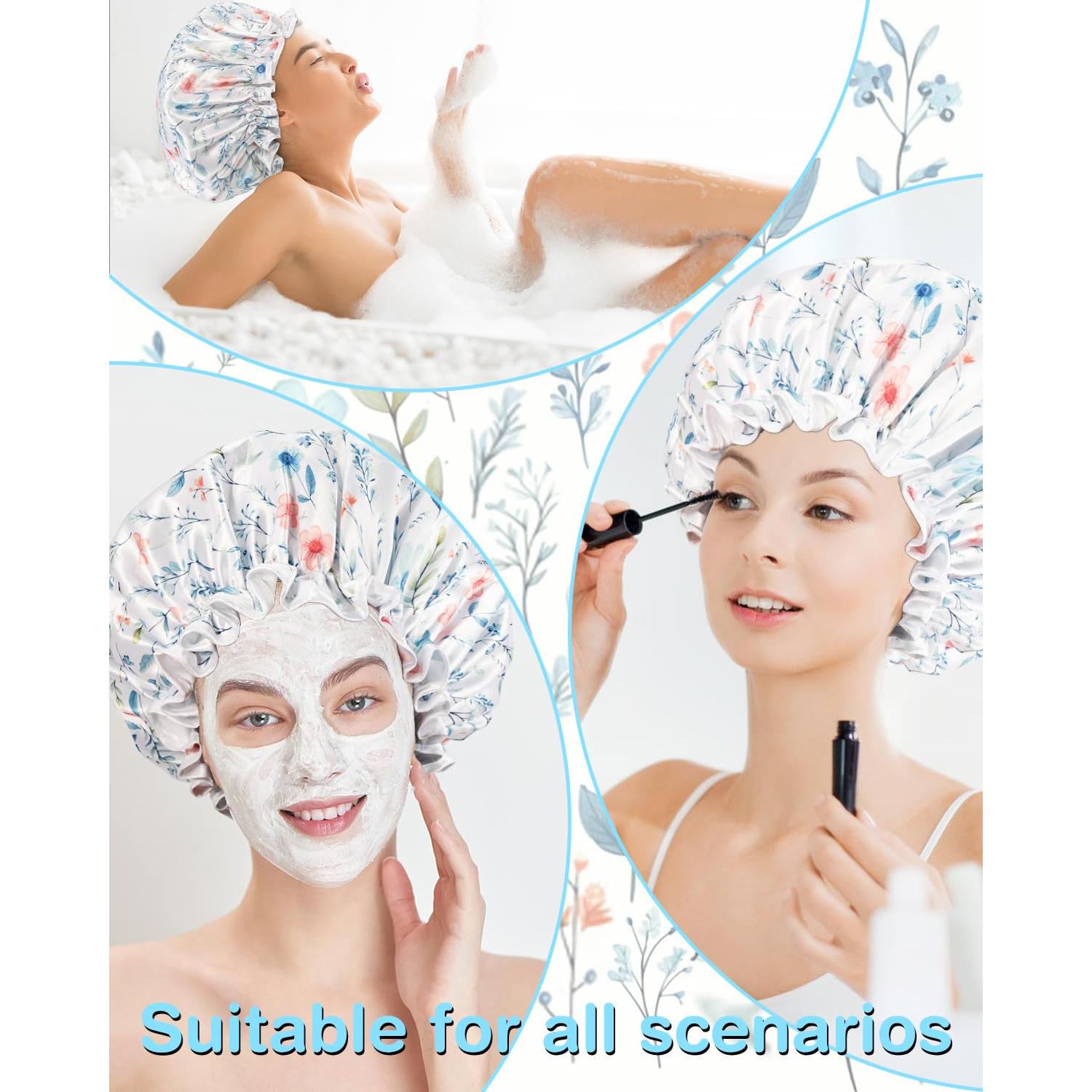 Gorra de Ducha Impermeable Auban Doble Capa para Cabello Largo