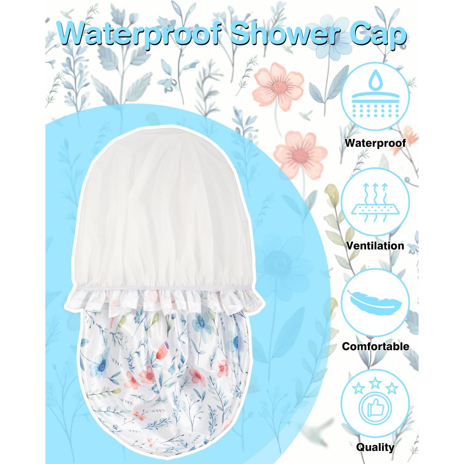 Gorra de Ducha Impermeable Auban Doble Capa para Cabello Largo