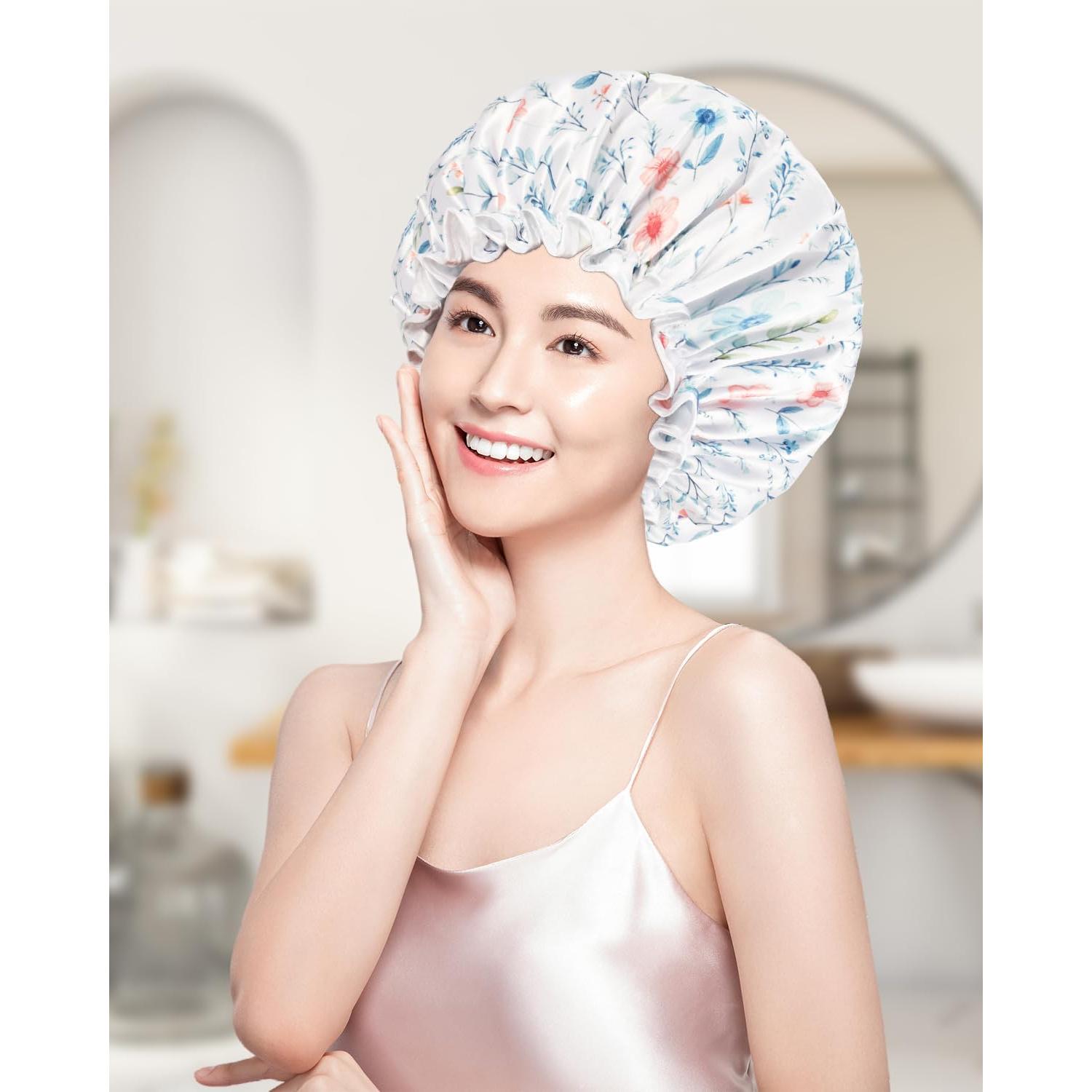 Gorra de Ducha Impermeable Auban Doble Capa para Cabello Largo