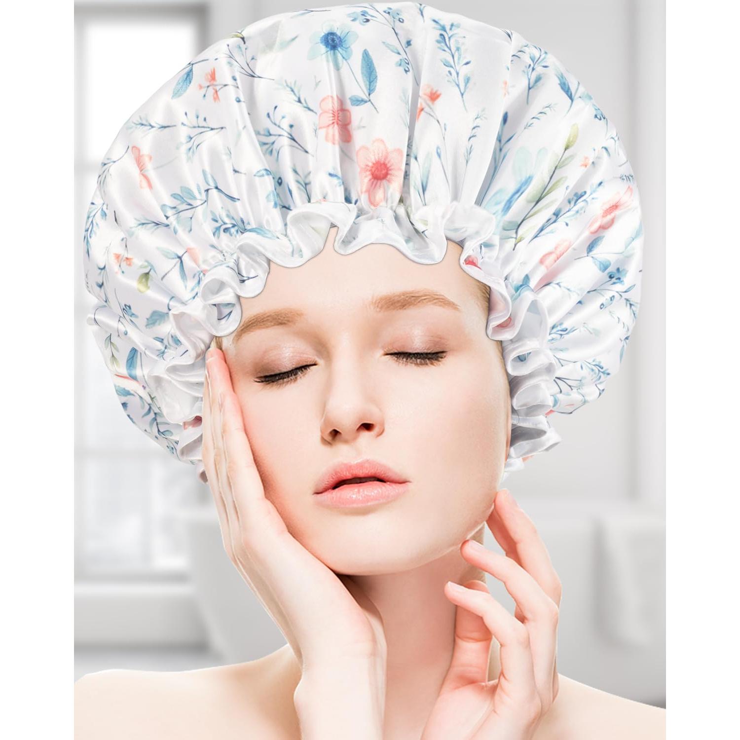 Gorra de Ducha Impermeable Auban Doble Capa para Cabello Largo