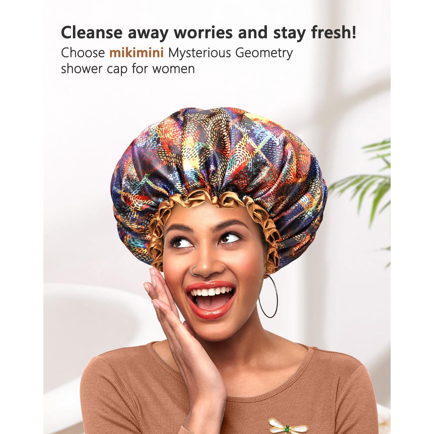 Gorro de Ducha Reutilizable Mikimini XL Marrón Geométrico