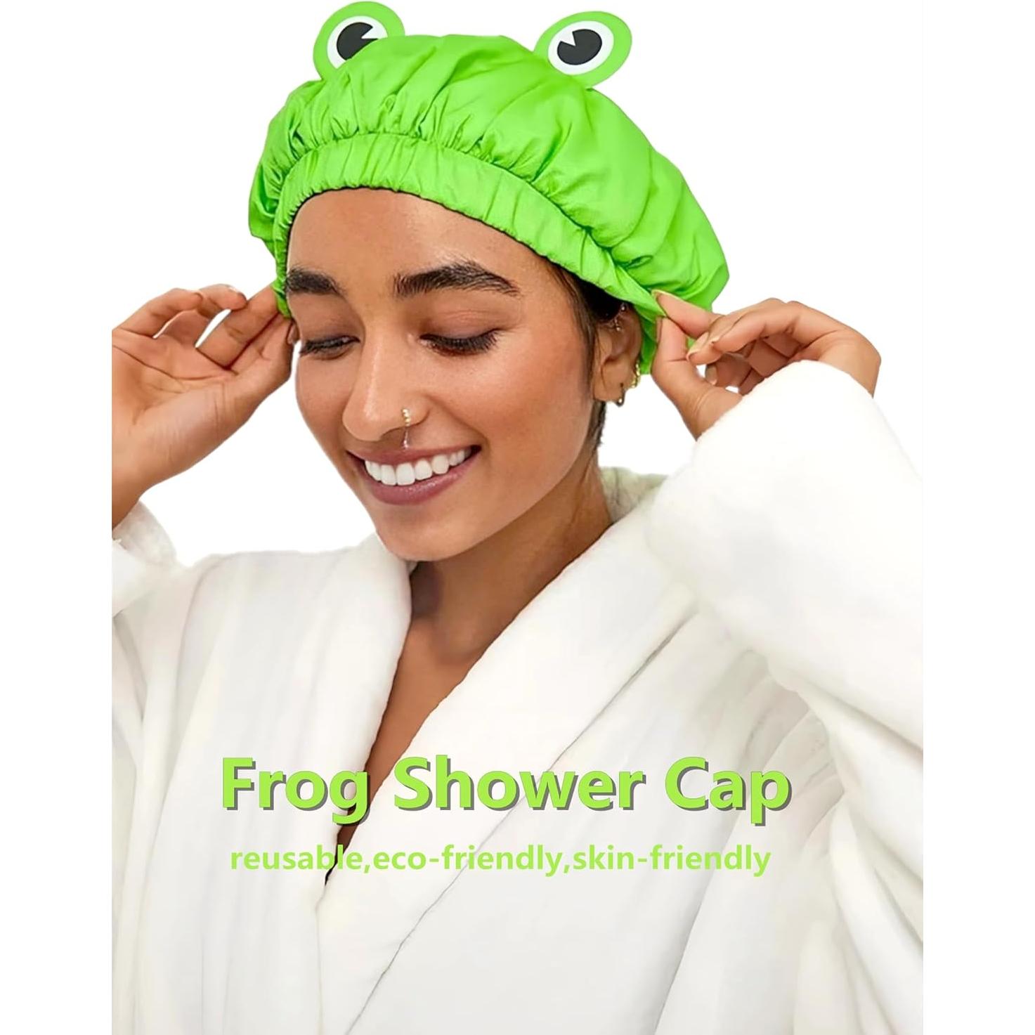 Gorro de Ducha Impermeable LamaMe Doble Capa Verde Rana