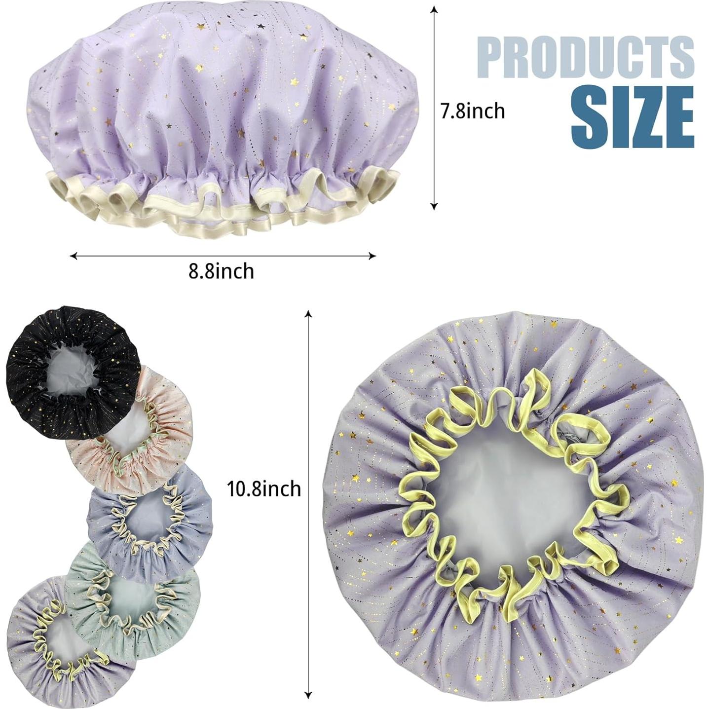 Gorras de Ducha Reutilizables Yeetandoo Doble Capa Impermeable Azul