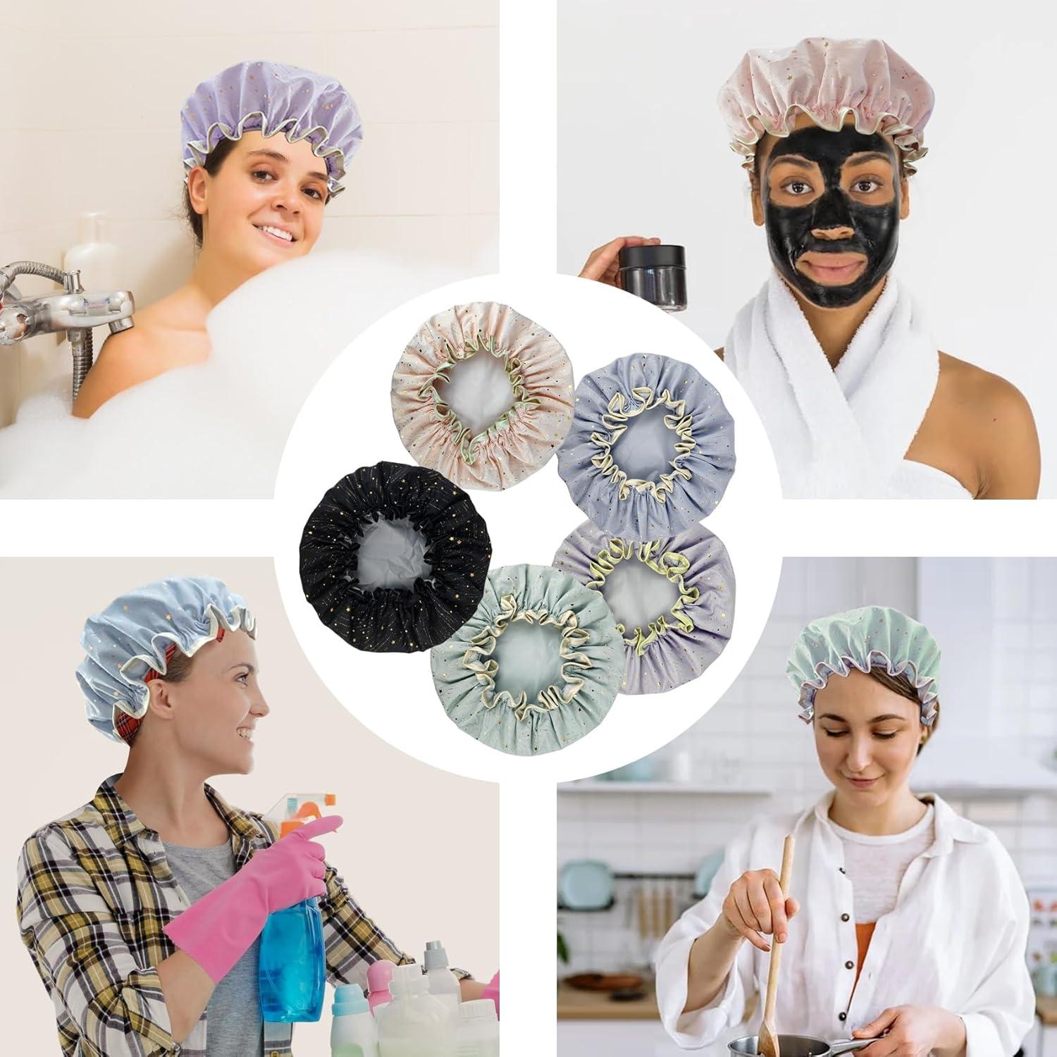 Gorras de Ducha Reutilizables Yeetandoo Doble Capa Impermeable Azul