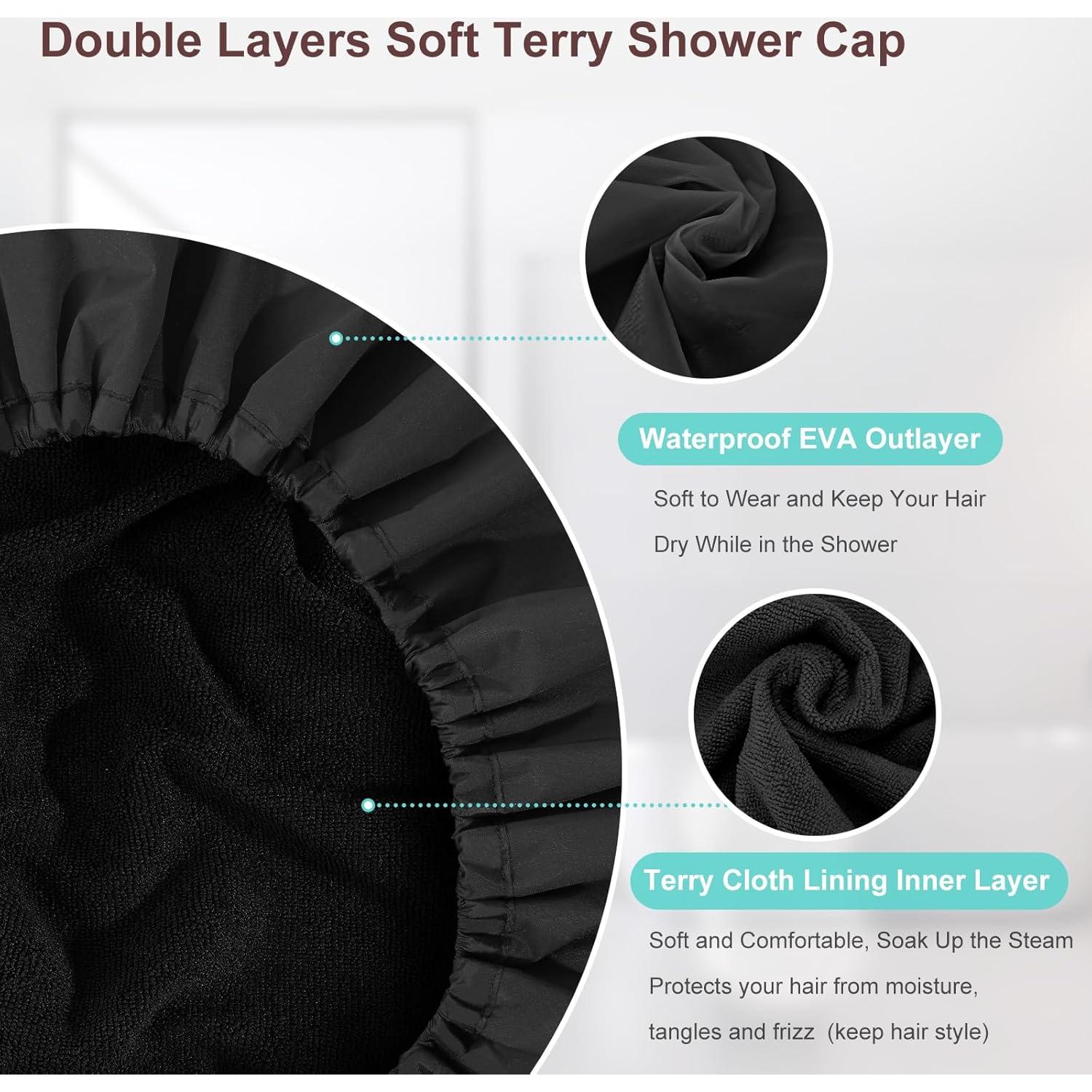 Gorro de Ducha Impermeable Doble SHEOMERN con Forro de Toalla