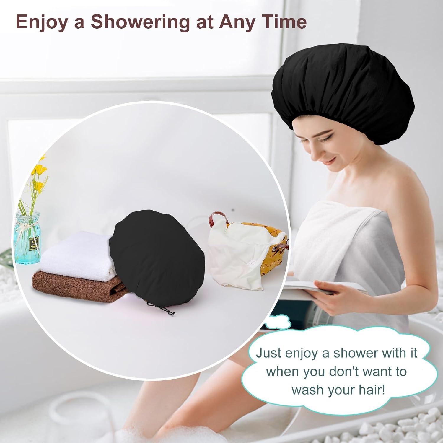 Gorro de Ducha Impermeable Doble SHEOMERN con Forro de Toalla
