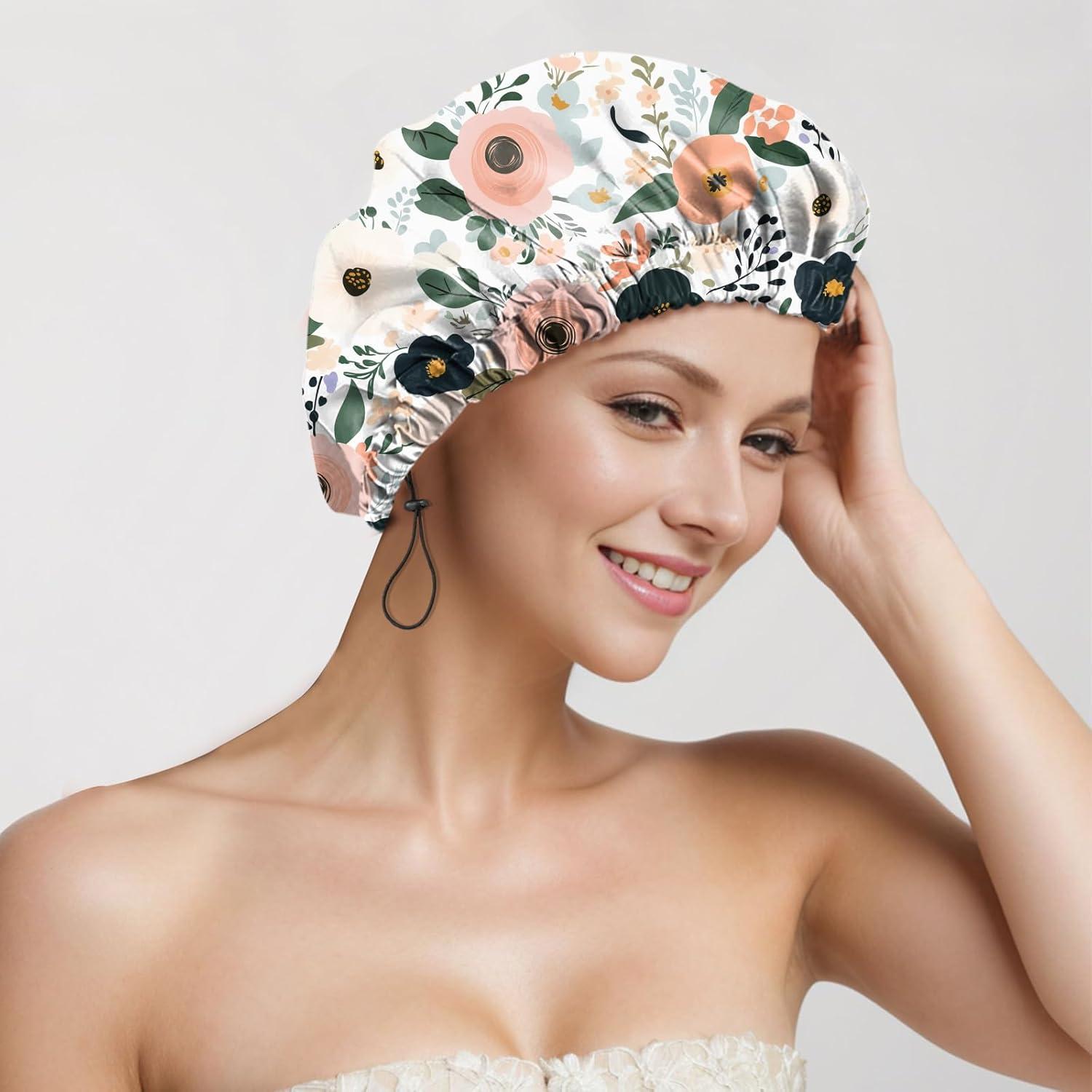Gorro de Ducha Reutilizable Deokke Doble Capa Ajustable Floral