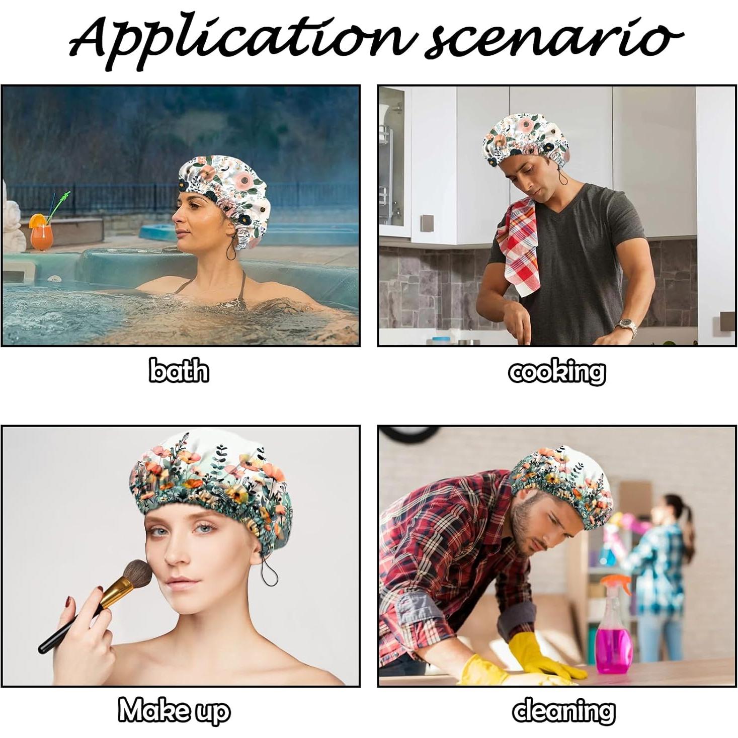 Gorro de Ducha Reutilizable Deokke Doble Capa Ajustable Floral