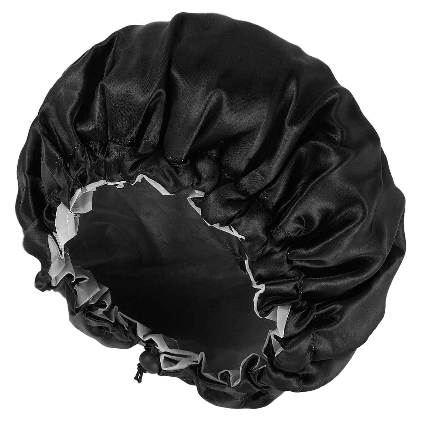 Gorro de Ducha Impermeable Abeillo de Satén Negro Ajustable