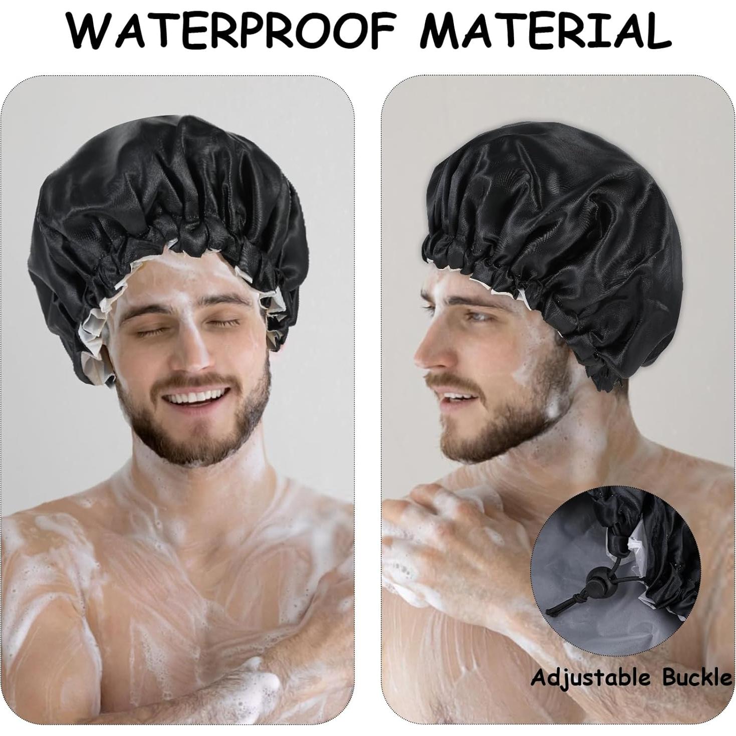 Gorro de Ducha Impermeable Abeillo de Satén Negro Ajustable