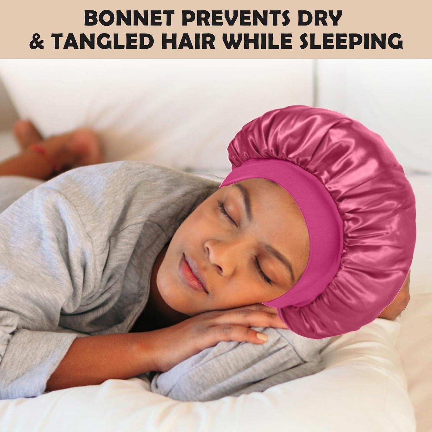 2 Bonetes de Seda ZHENSILK para Dormir - Gorro de Satén Rosa y Negro