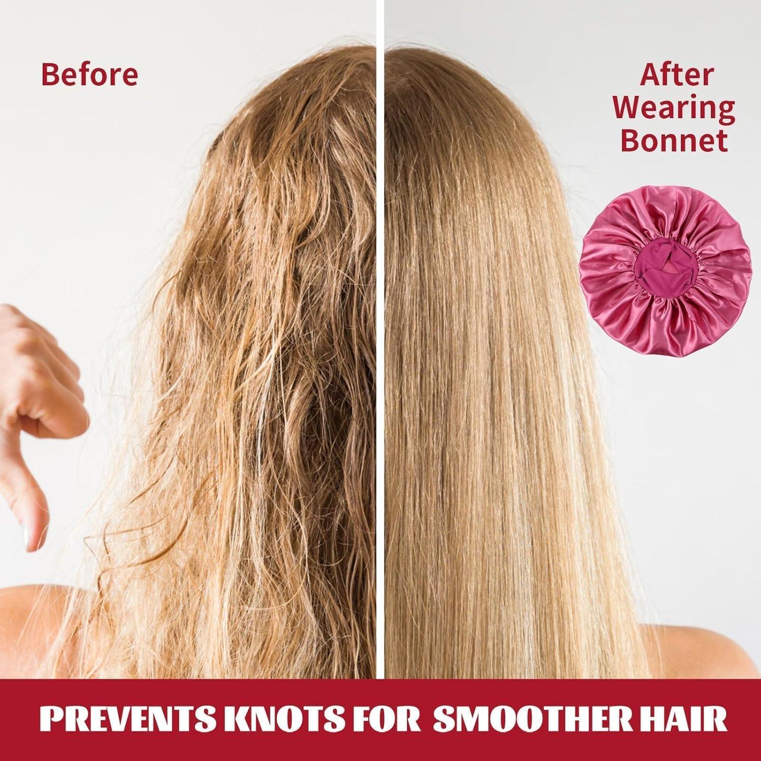 2 Bonetes de Seda ZHENSILK para Dormir - Gorro de Satén Rosa y Negro