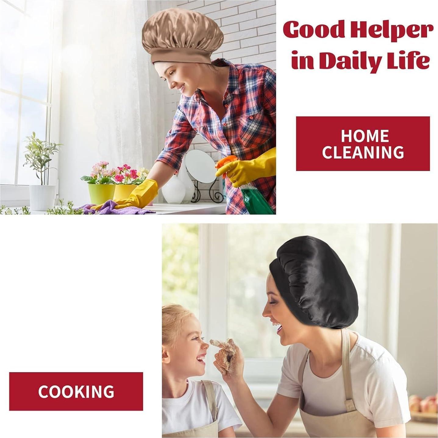 2 Bonetes de Seda ZHENSILK para Dormir - Gorro de Satén Rosa y Negro