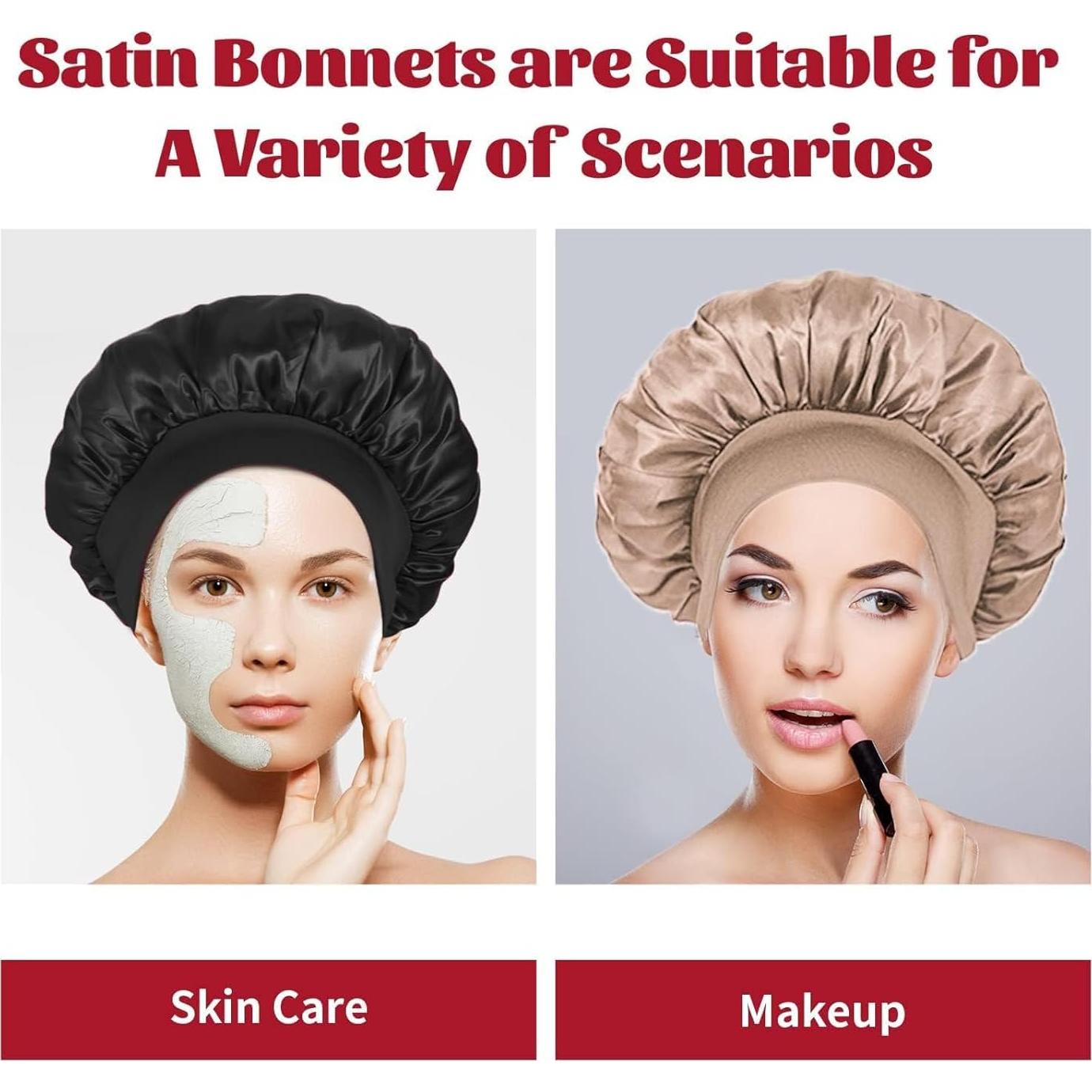 2 Bonetes de Seda ZHENSILK para Dormir - Gorro de Satén Rosa y Negro