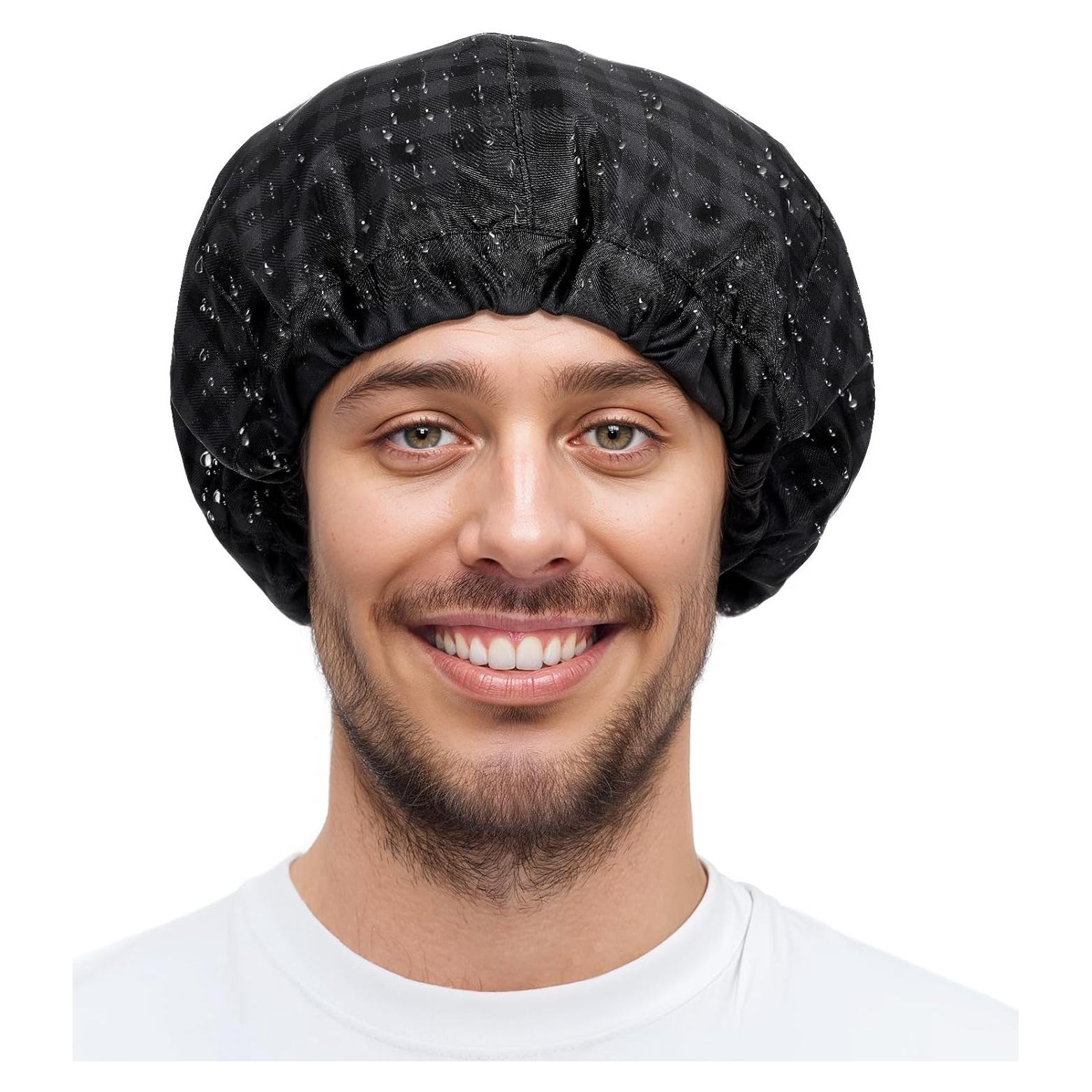 Gorro de Ducha Impermeable Negro Ajustable para Hombres