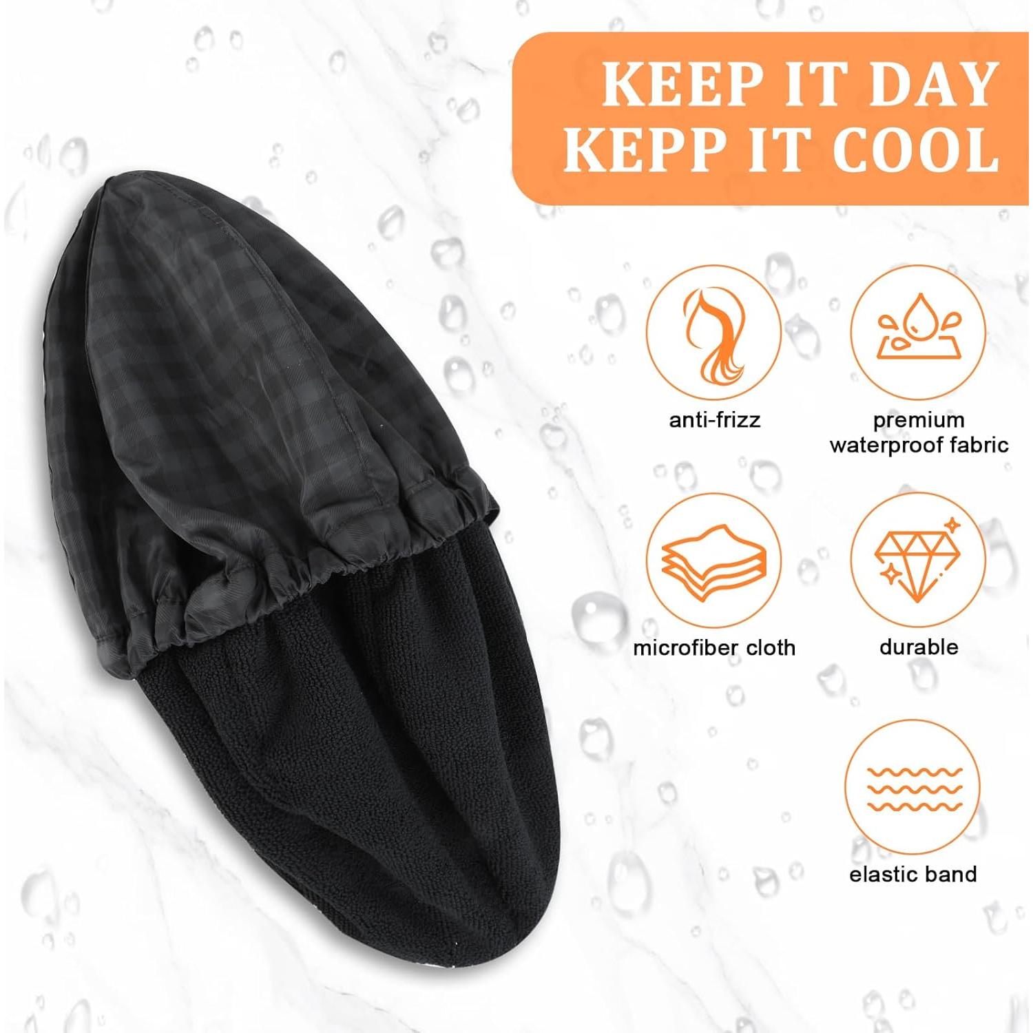 Gorro de Ducha Impermeable Negro Ajustable para Hombres