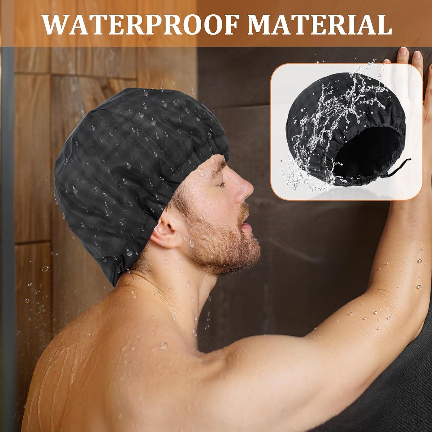 Gorro de Ducha Impermeable Negro Ajustable para Hombres