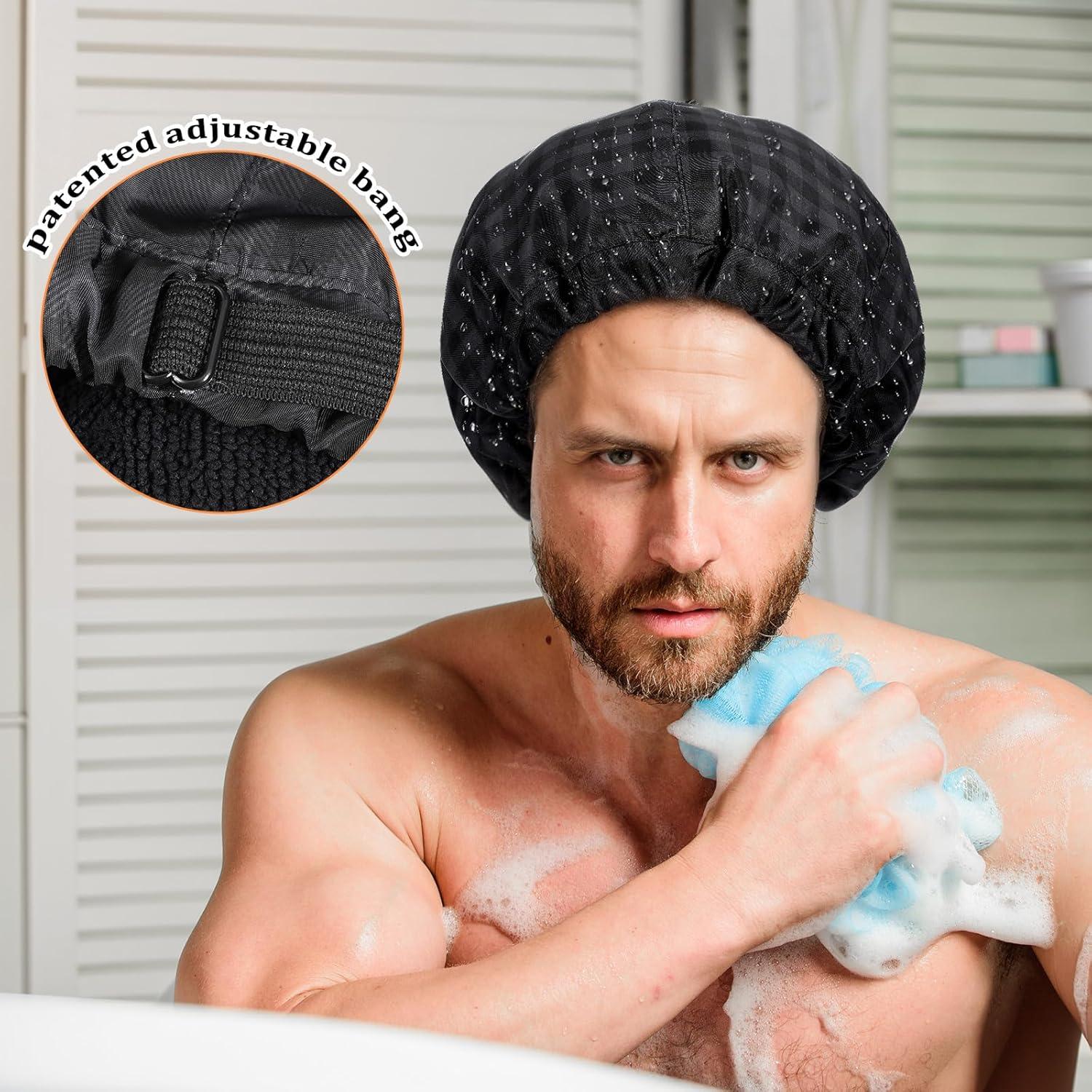 Gorro de Ducha Impermeable Negro Ajustable para Hombres