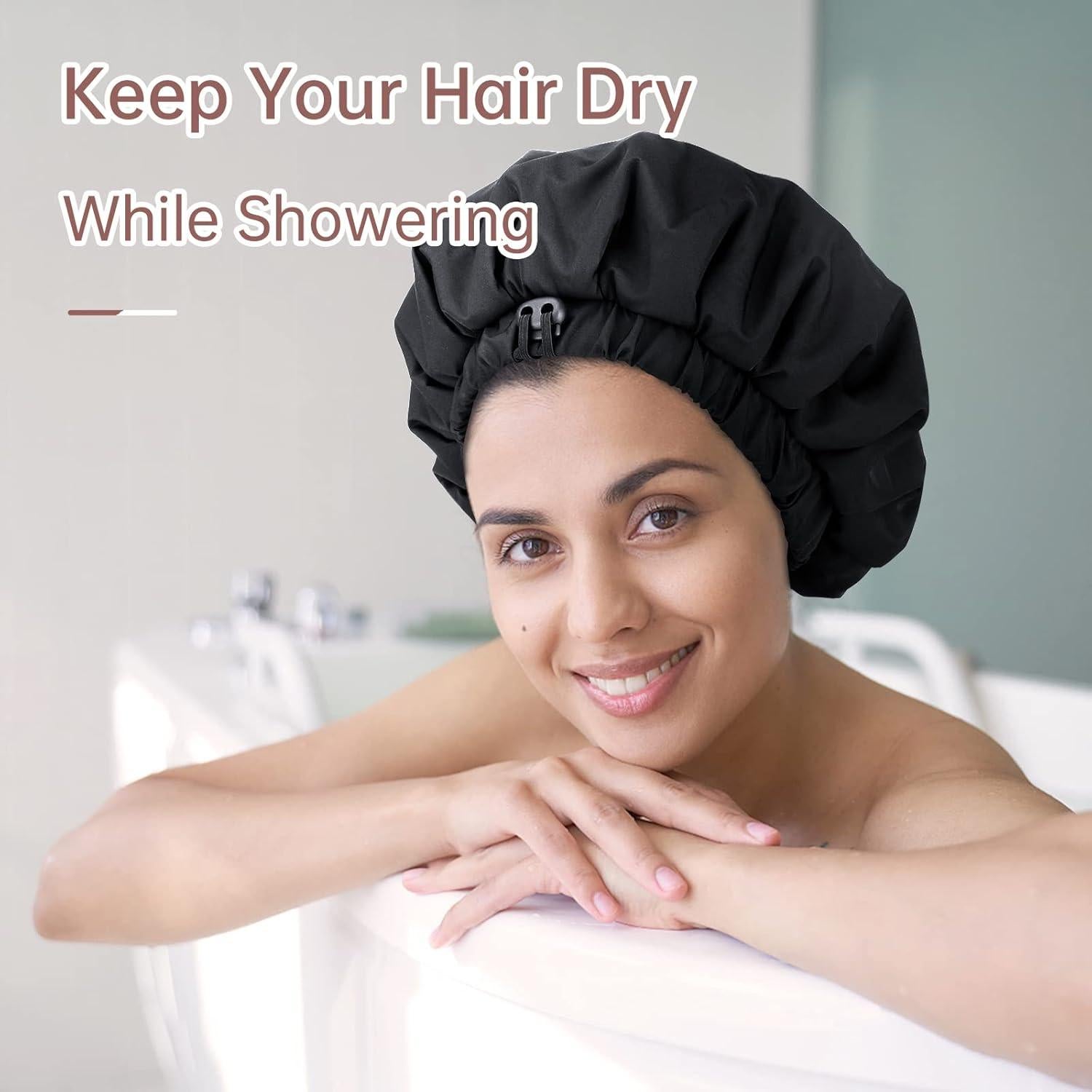 Gorro de Ducha Reutilizable Pozilan Doble Capa Impermeable Negro
