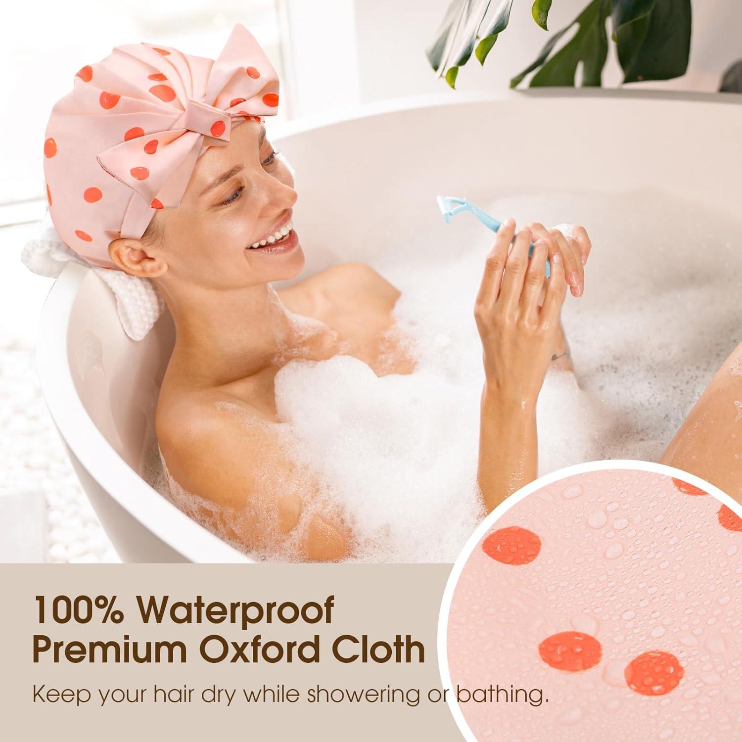 Gorro de Ducha Impermeable Geyrut Rosa Ajustable Reutilizable