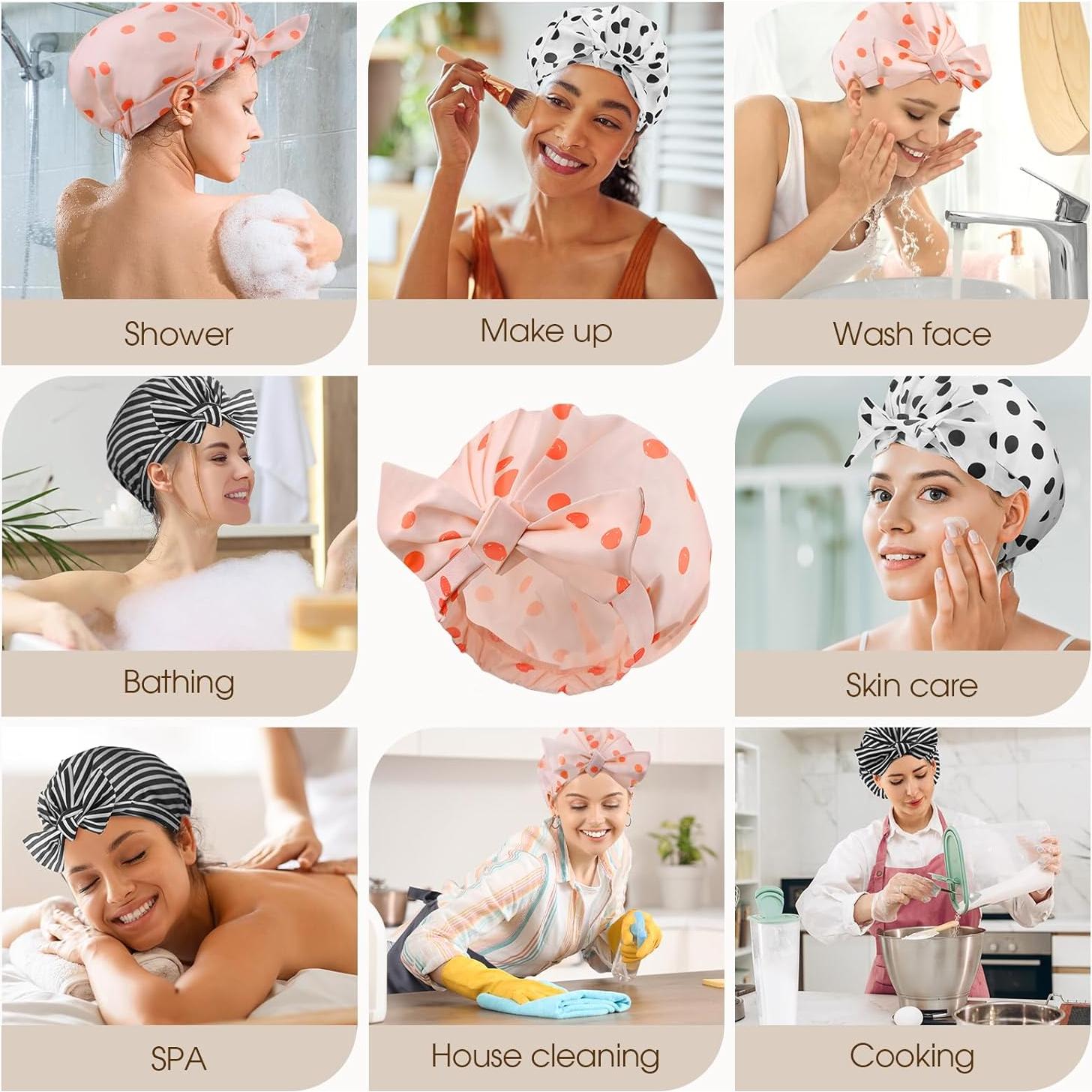 Gorro de Ducha Impermeable Geyrut Rosa Ajustable Reutilizable