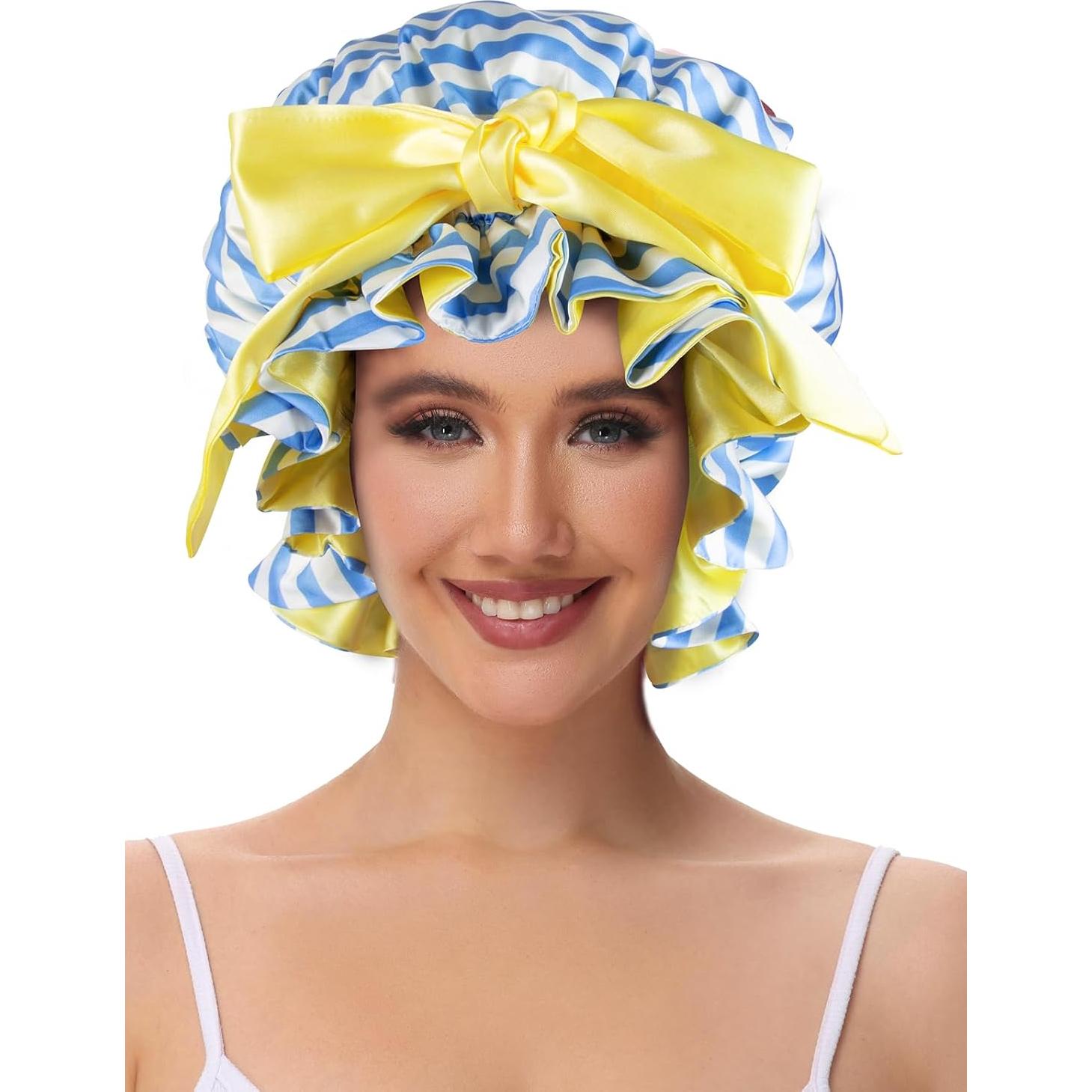 Bonete de Ducha de Satén Vettres para Mujeres Rayas Azules