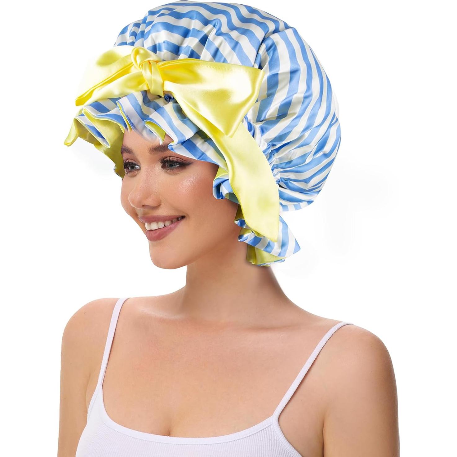 Bonete de Ducha de Satén Vettres para Mujeres Rayas Azules