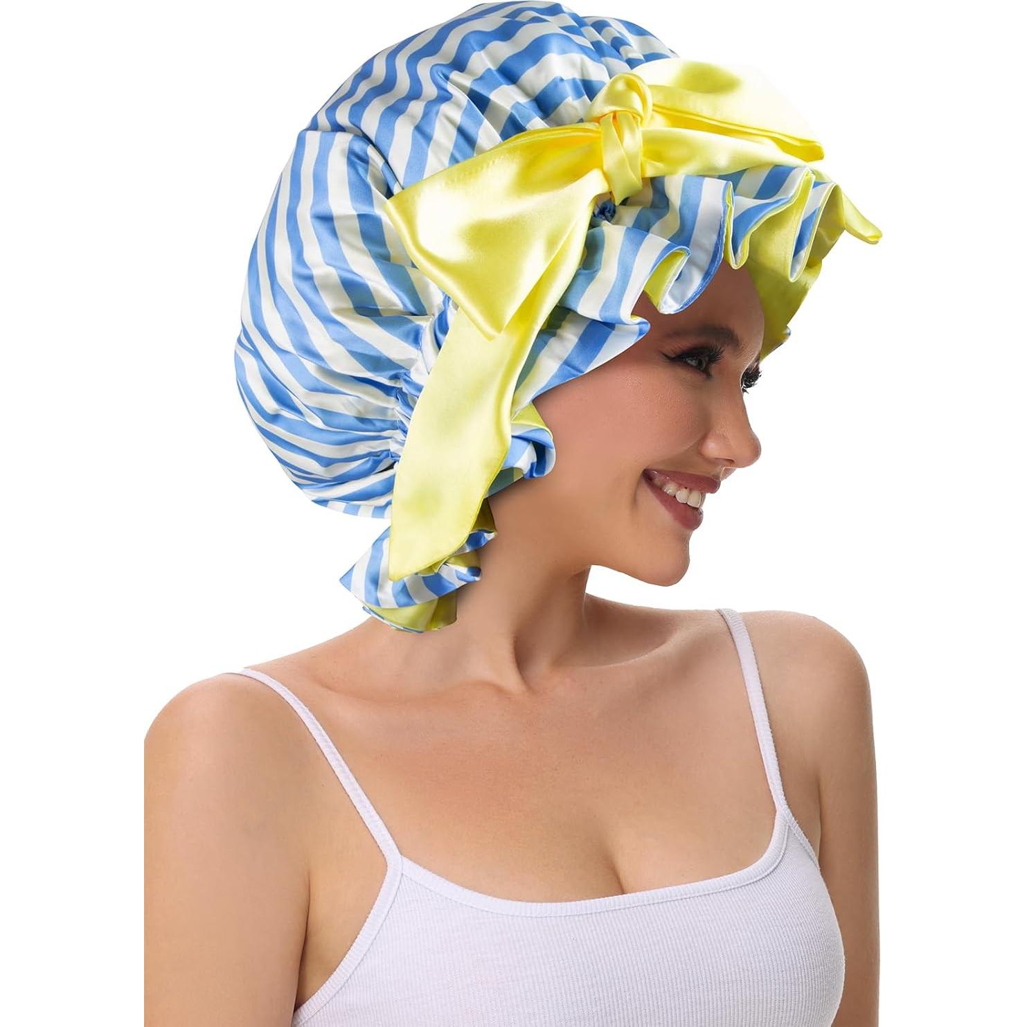 Bonete de Ducha de Satén Vettres para Mujeres Rayas Azules