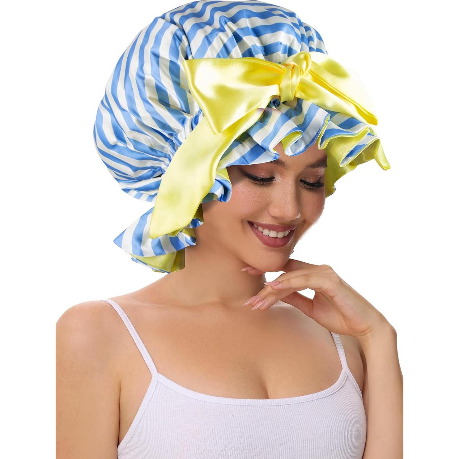 Bonete de Ducha de Satén Vettres para Mujeres Rayas Azules