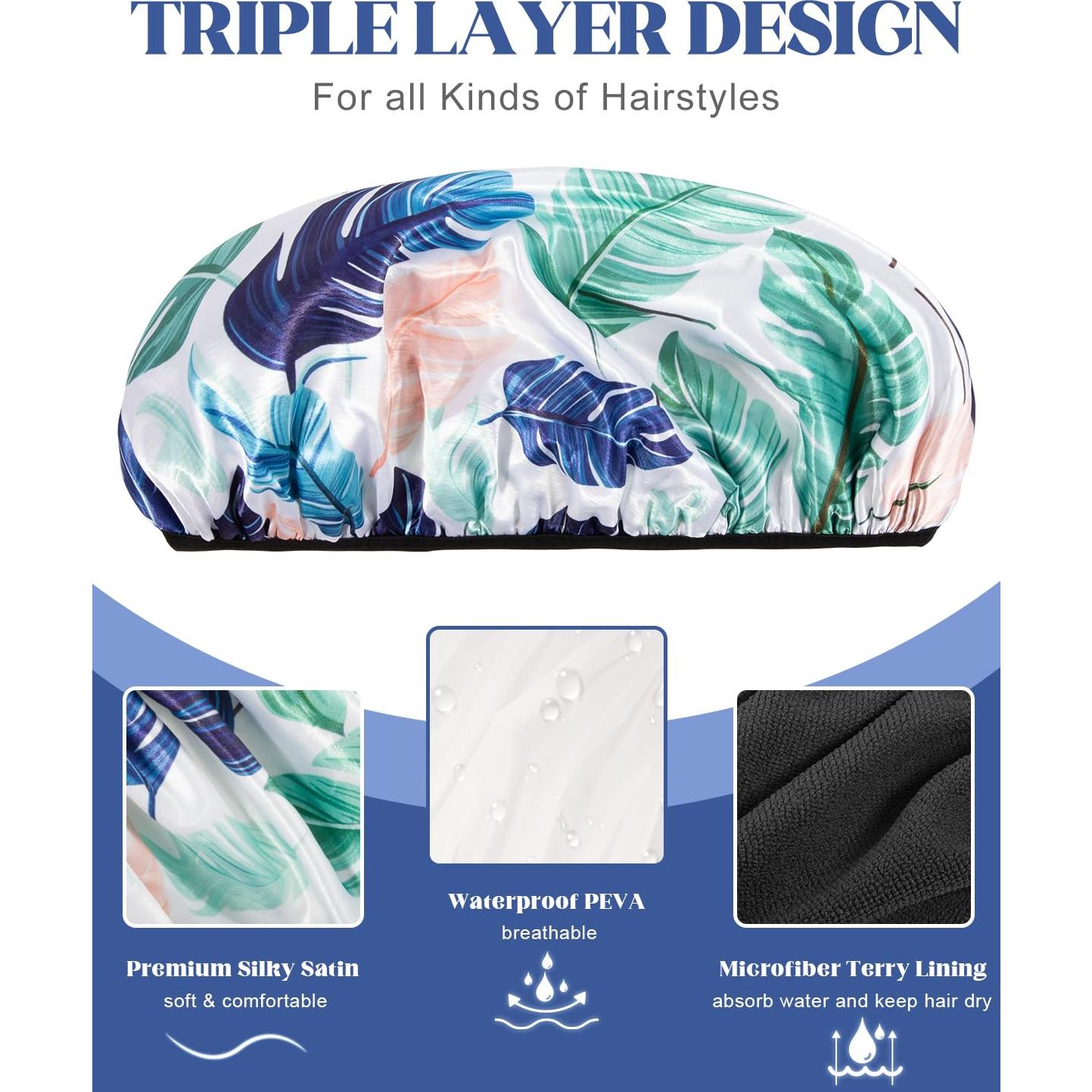 Gorro de Ducha Auban Grande Impermeable 3 Capas Toalla