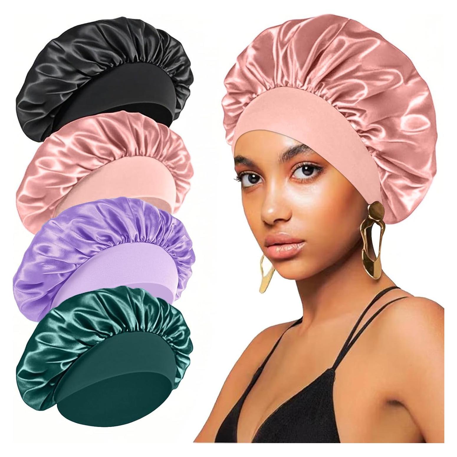 4 Bonetes de Seda Satinada FIRSTPELLA para Dormir - Gorro de Cabello