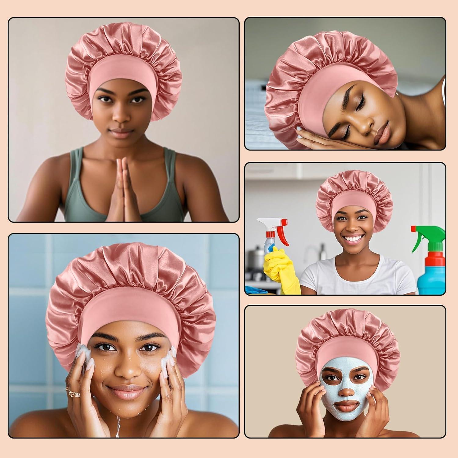 4 Bonetes de Seda Satinada FIRSTPELLA para Dormir - Gorro de Cabello