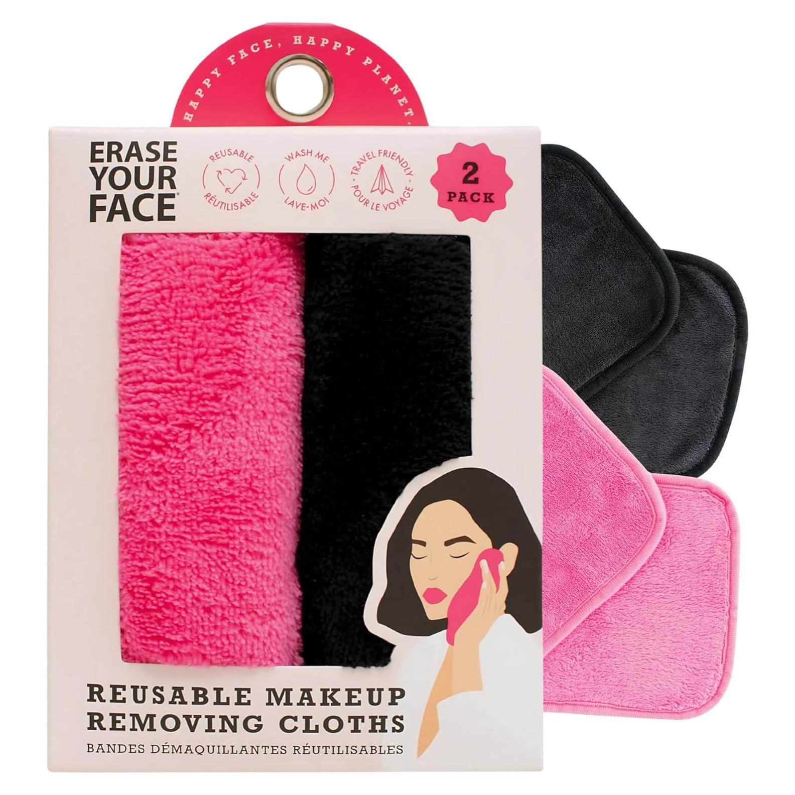 Toallitas Desmaquillantes Reutilizables ERASE YOUR FACE - 2 Unidades Rosa/Negro