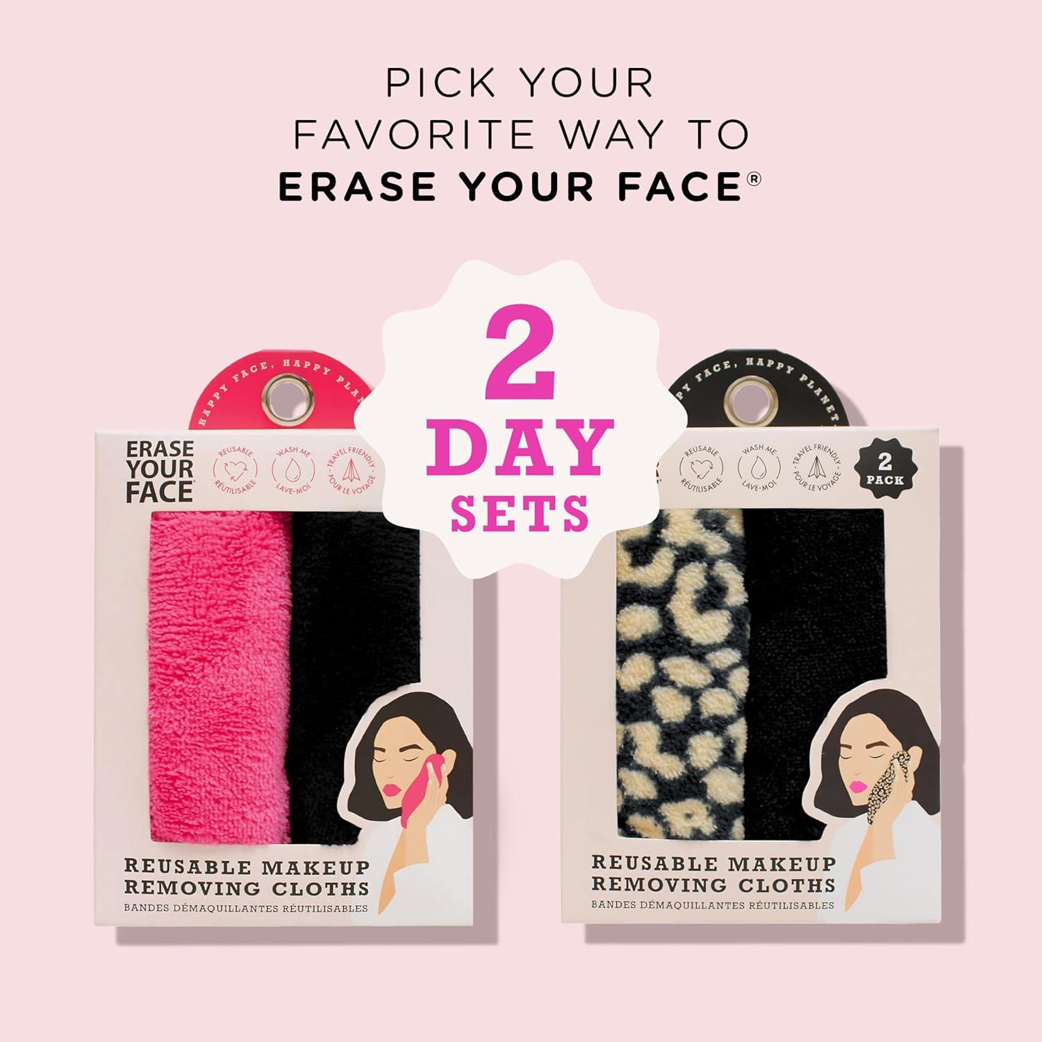 Toallitas Desmaquillantes Reutilizables ERASE YOUR FACE - 2 Unidades Rosa/Negro