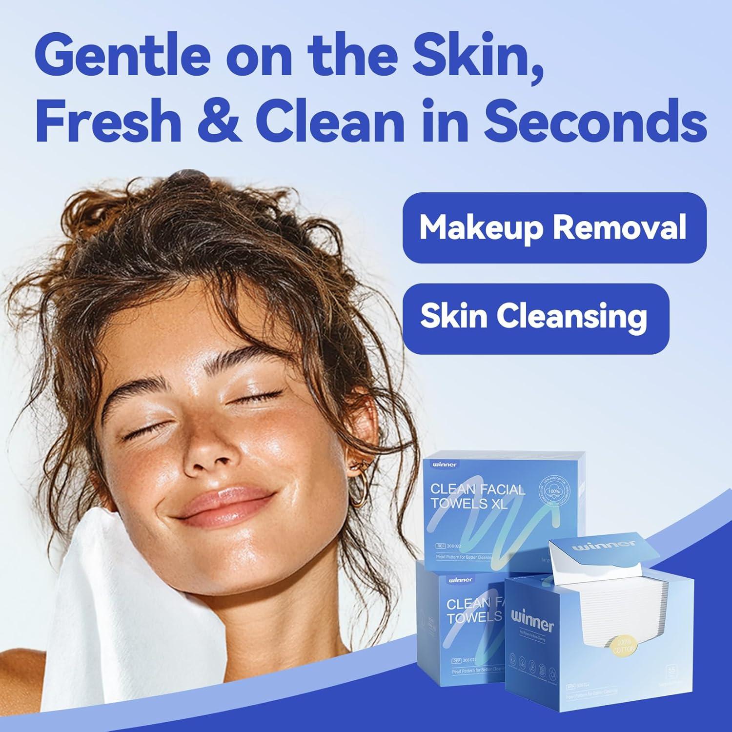 Toallas Faciales Desechables Winner 100% Algodón XL - 55 Unidades