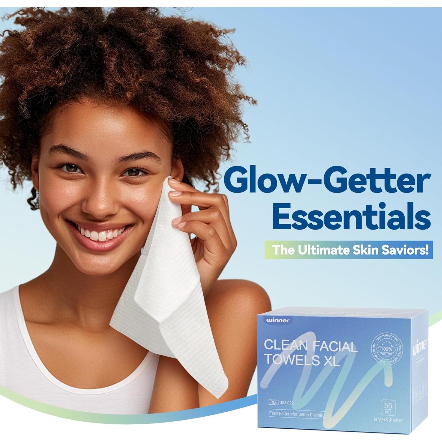 Toallas Faciales Desechables Winner 100% Algodón XL - 55 Unidades