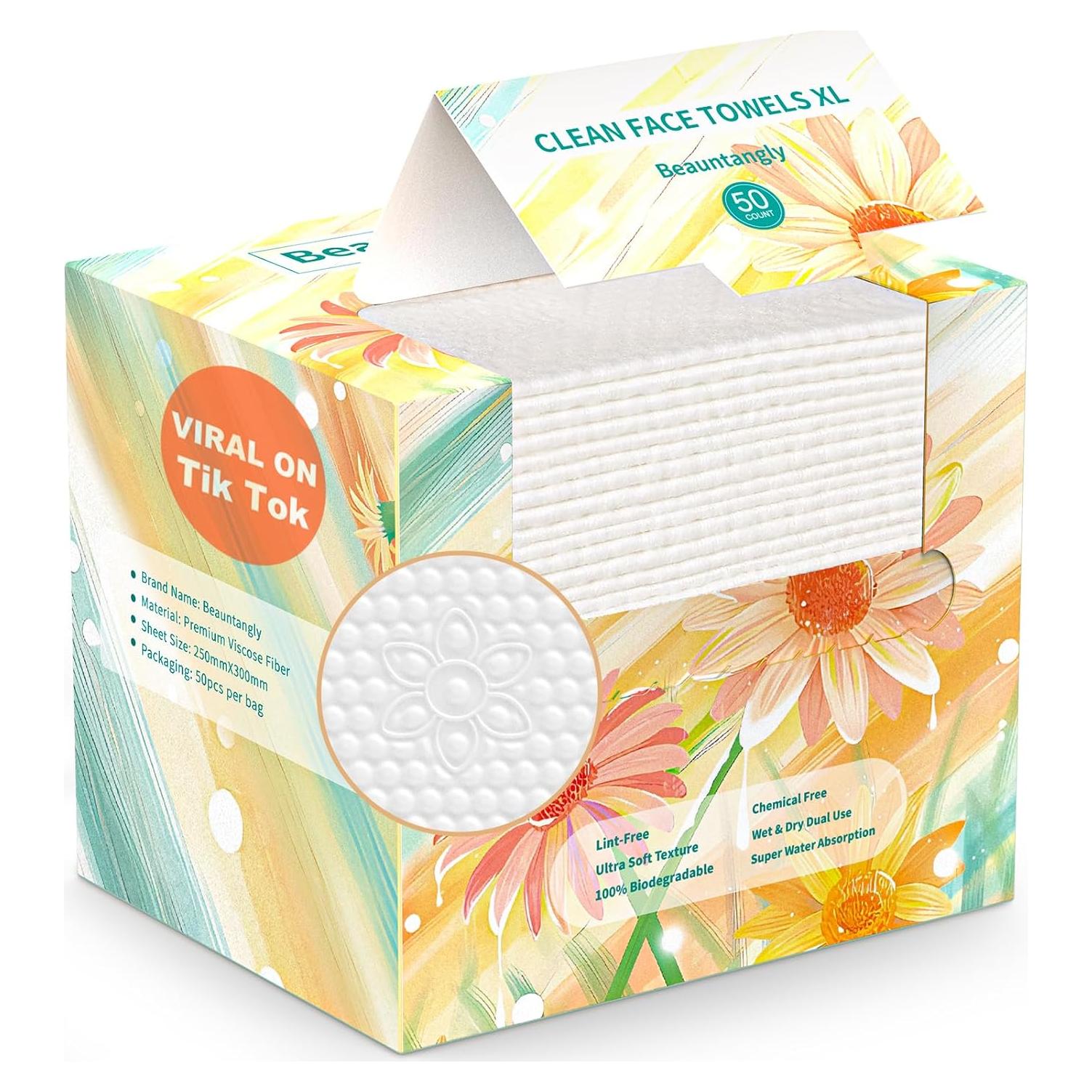 Toalla Facial Desechable Beauntangly XL 50 Unidades Biodegradables