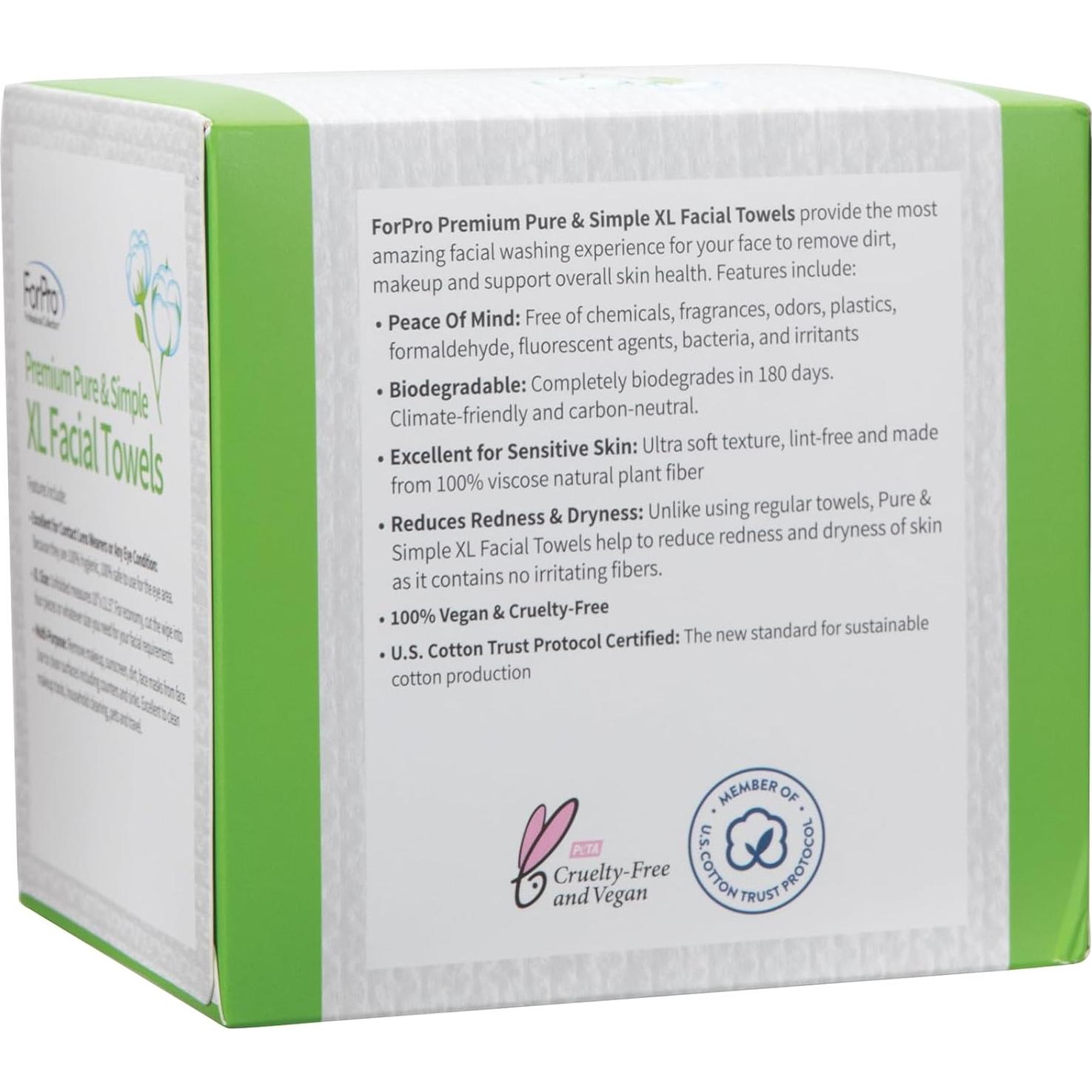 Toallas Faciales XL ForPro - 50 Unidades Biodegradables Veganas