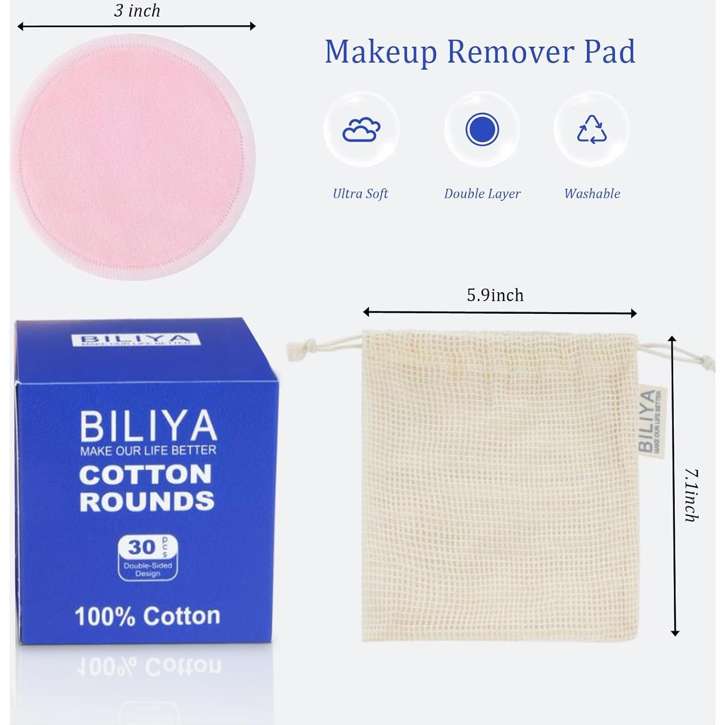 Discos Desmaquillantes Reutilizables BILIYA de Bambú 30 Unidades