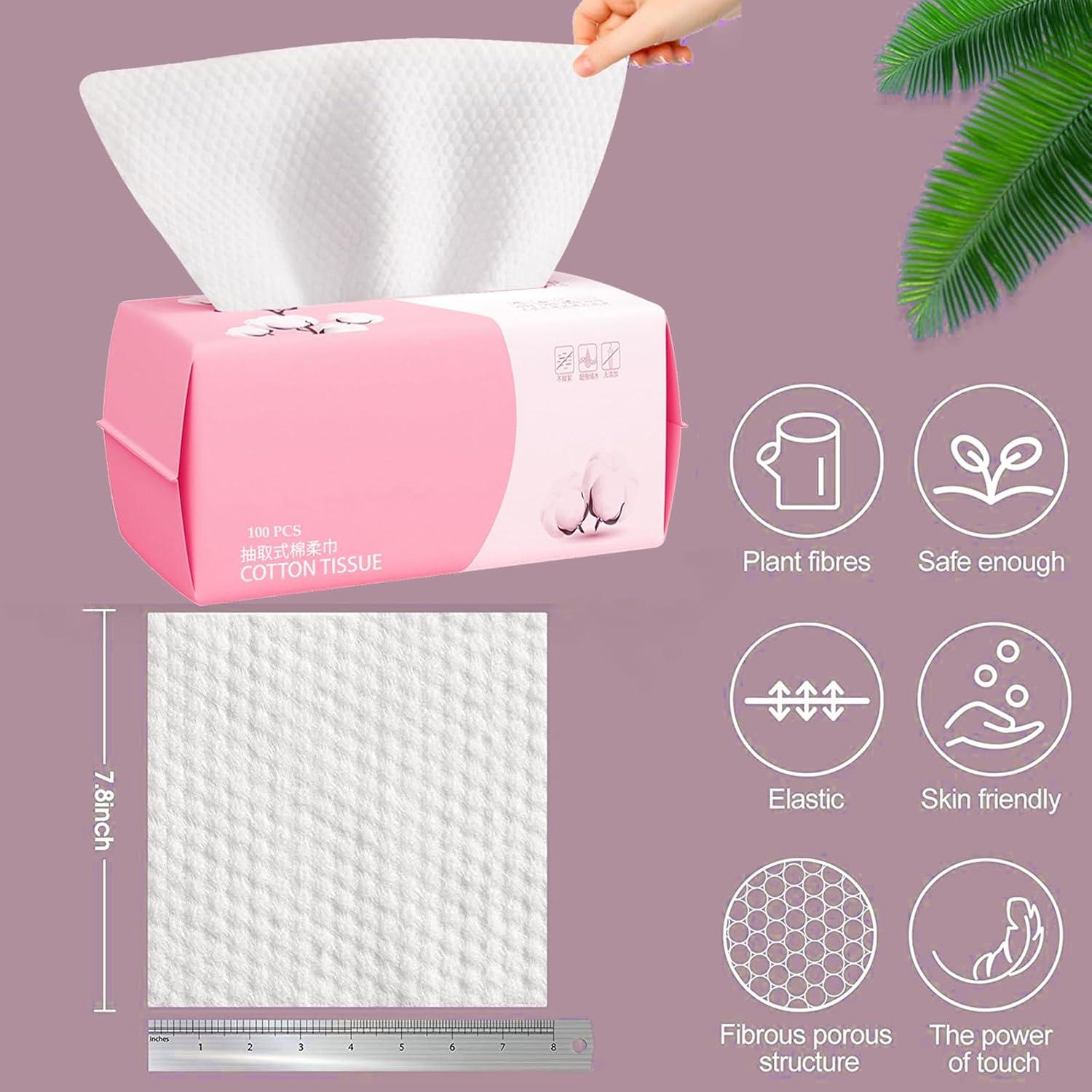 Toalla Facial Desechable Hsxfl 100% Algodón 100 Hojas 20x20 cm