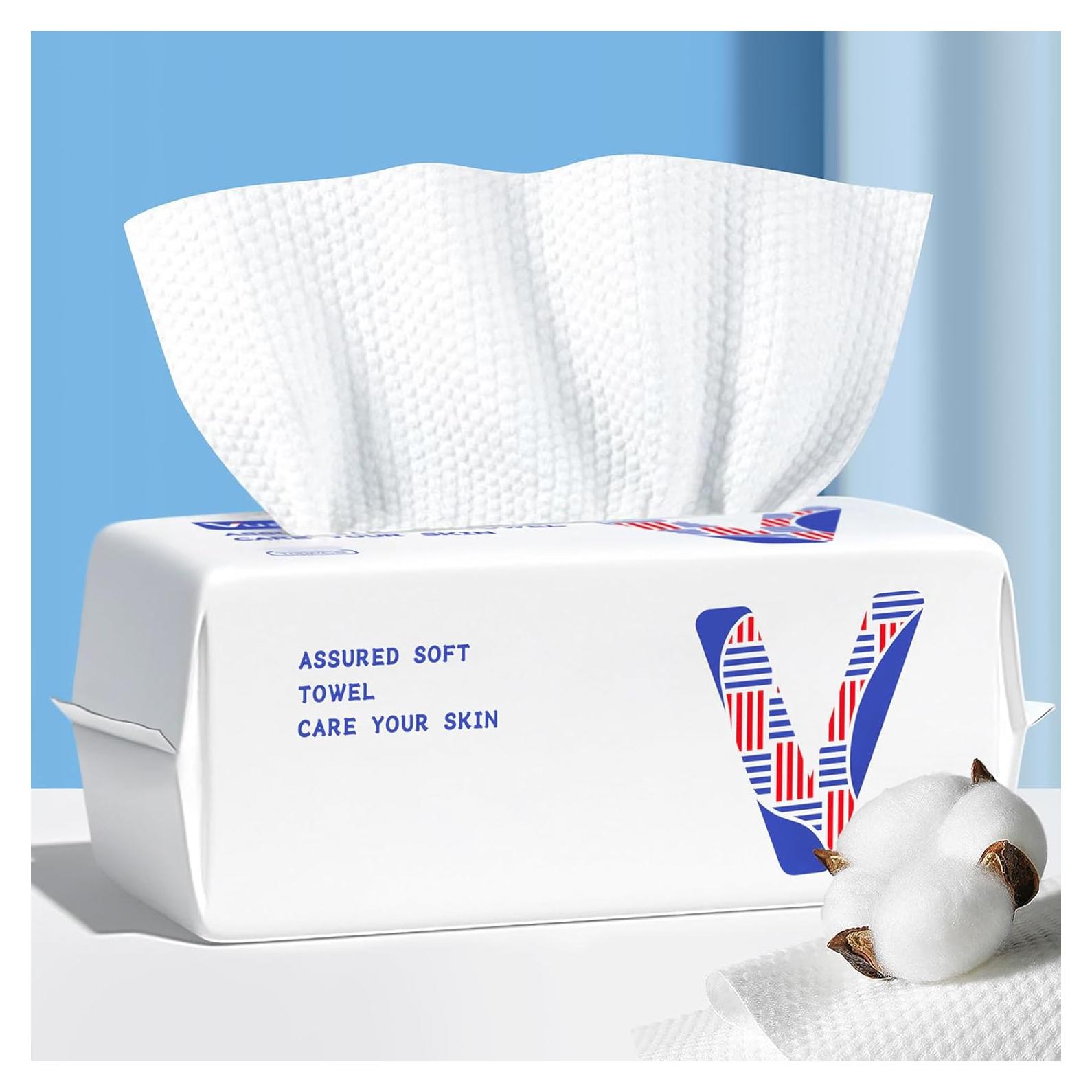 Toallas Faciales Desechables de Algodón 100 Unidades Suaves