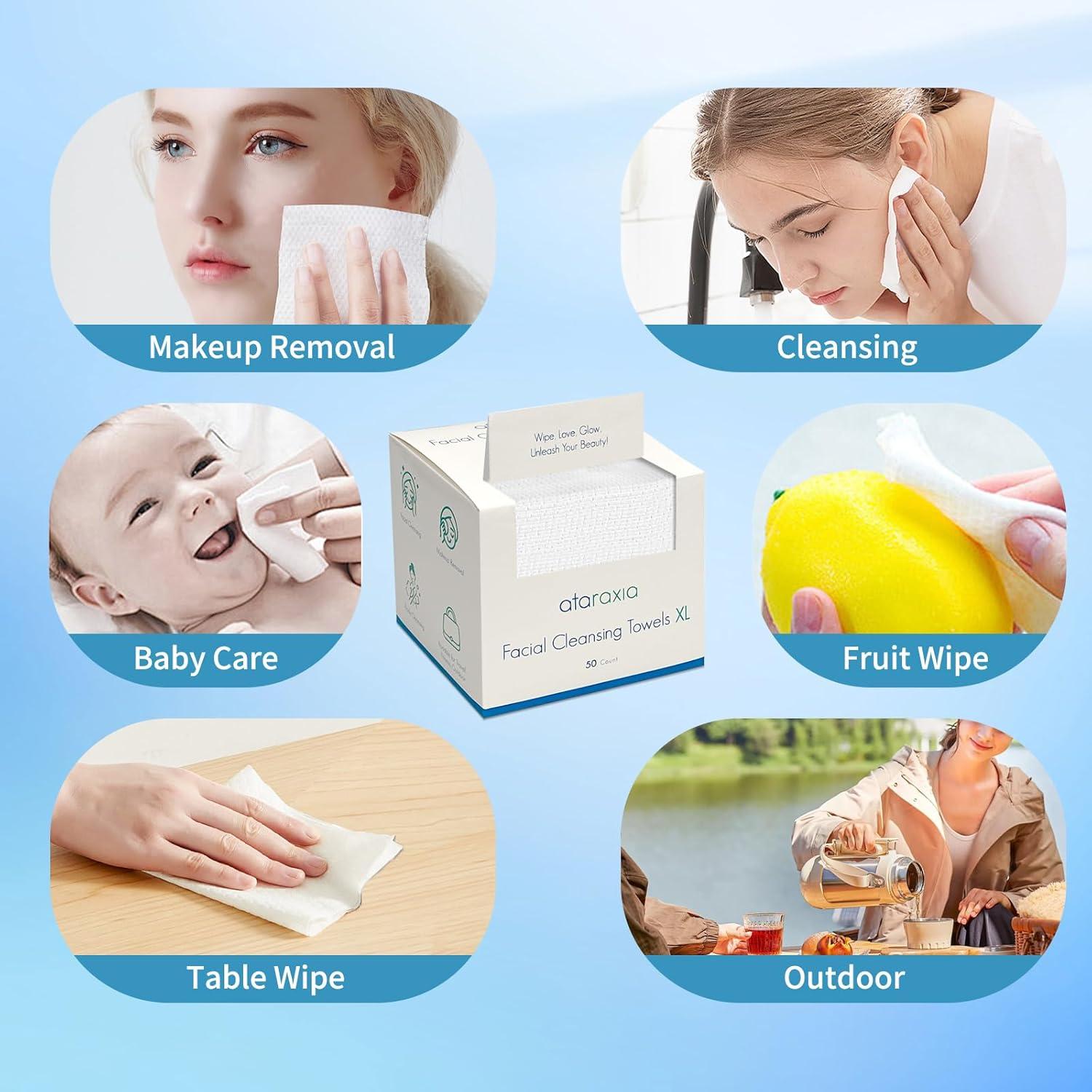 Toallas Desechables Faciales Ataraxia XL 50 Unidades 100% Algodón