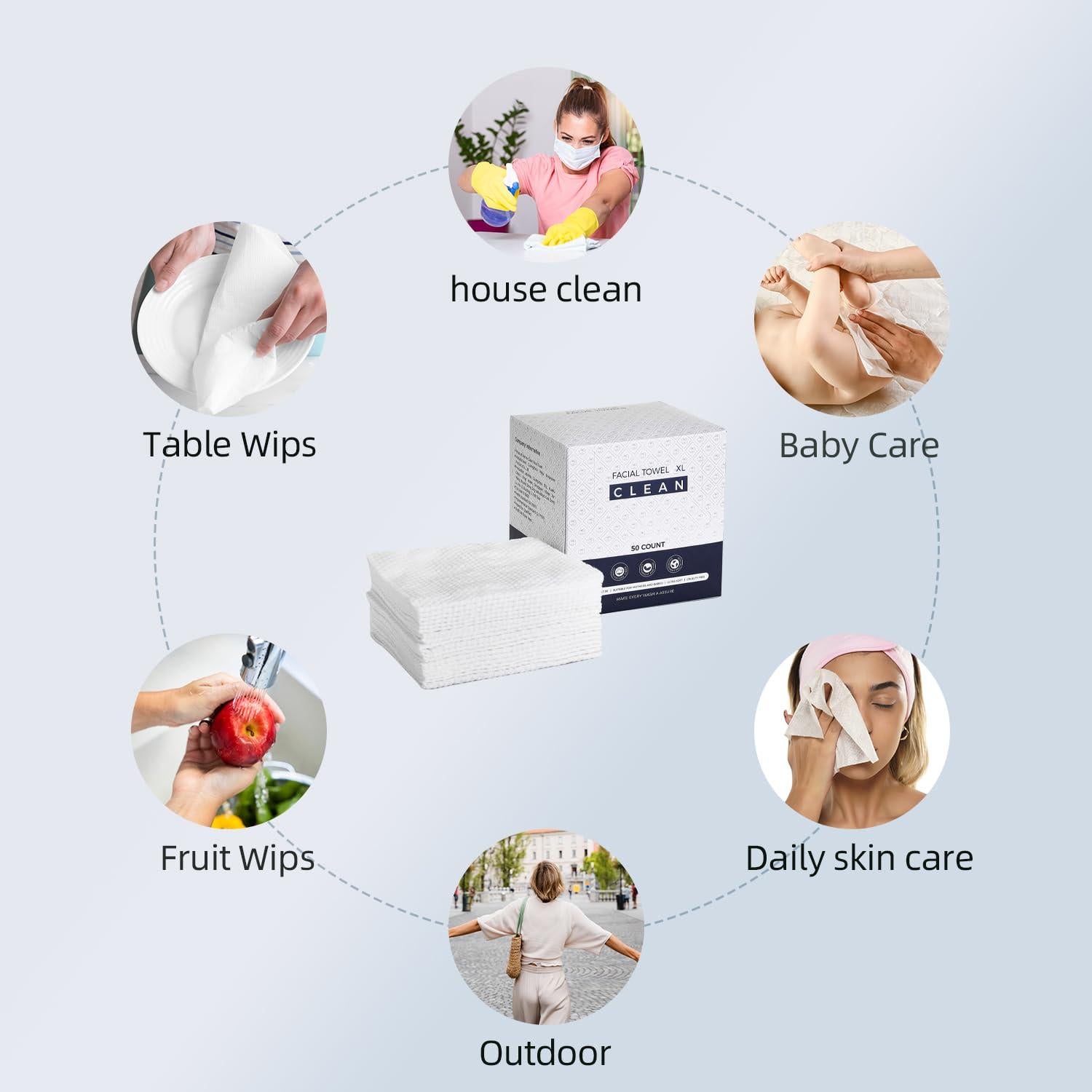 Toallas Faciales Desechables PUPUPE 50 Unidades Biodegradables