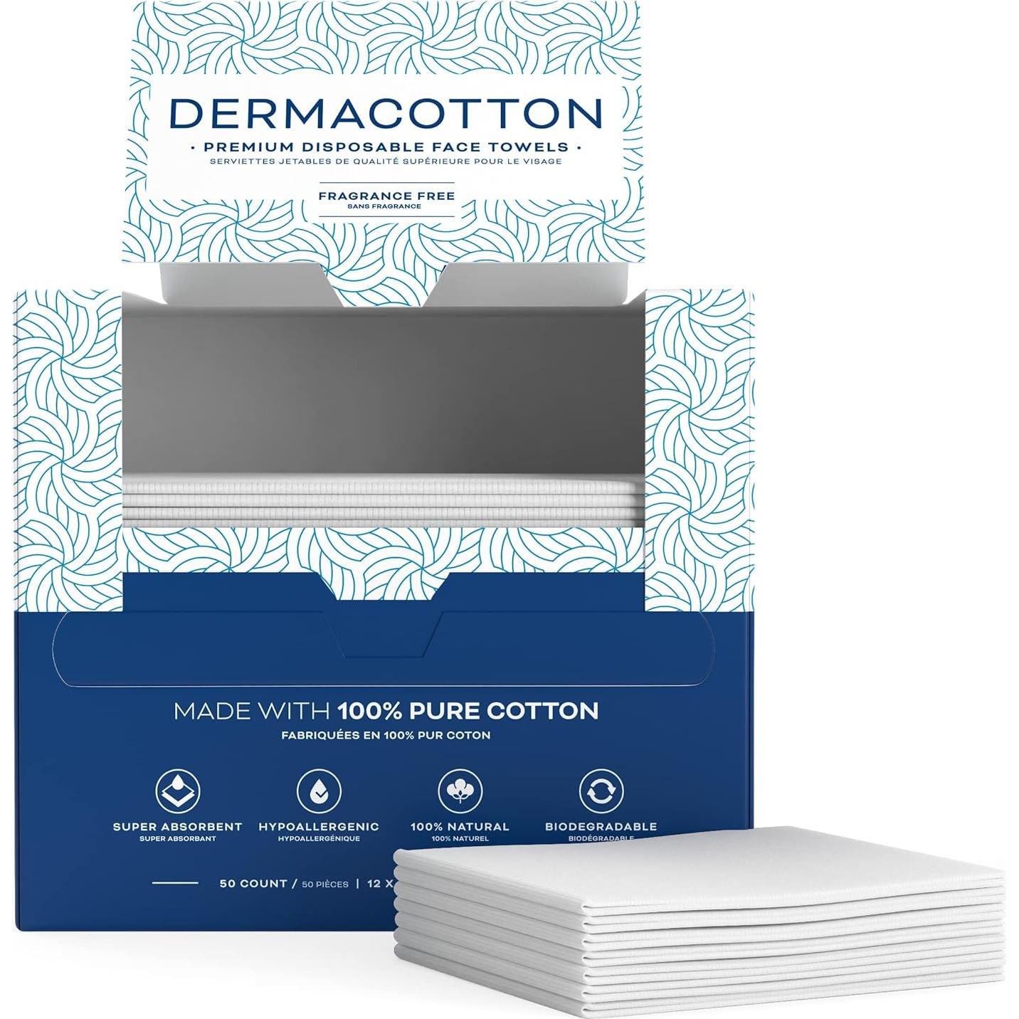 Toallas Faciales Desechables Dermacotton - 50 Unidades Hipoalergénicas